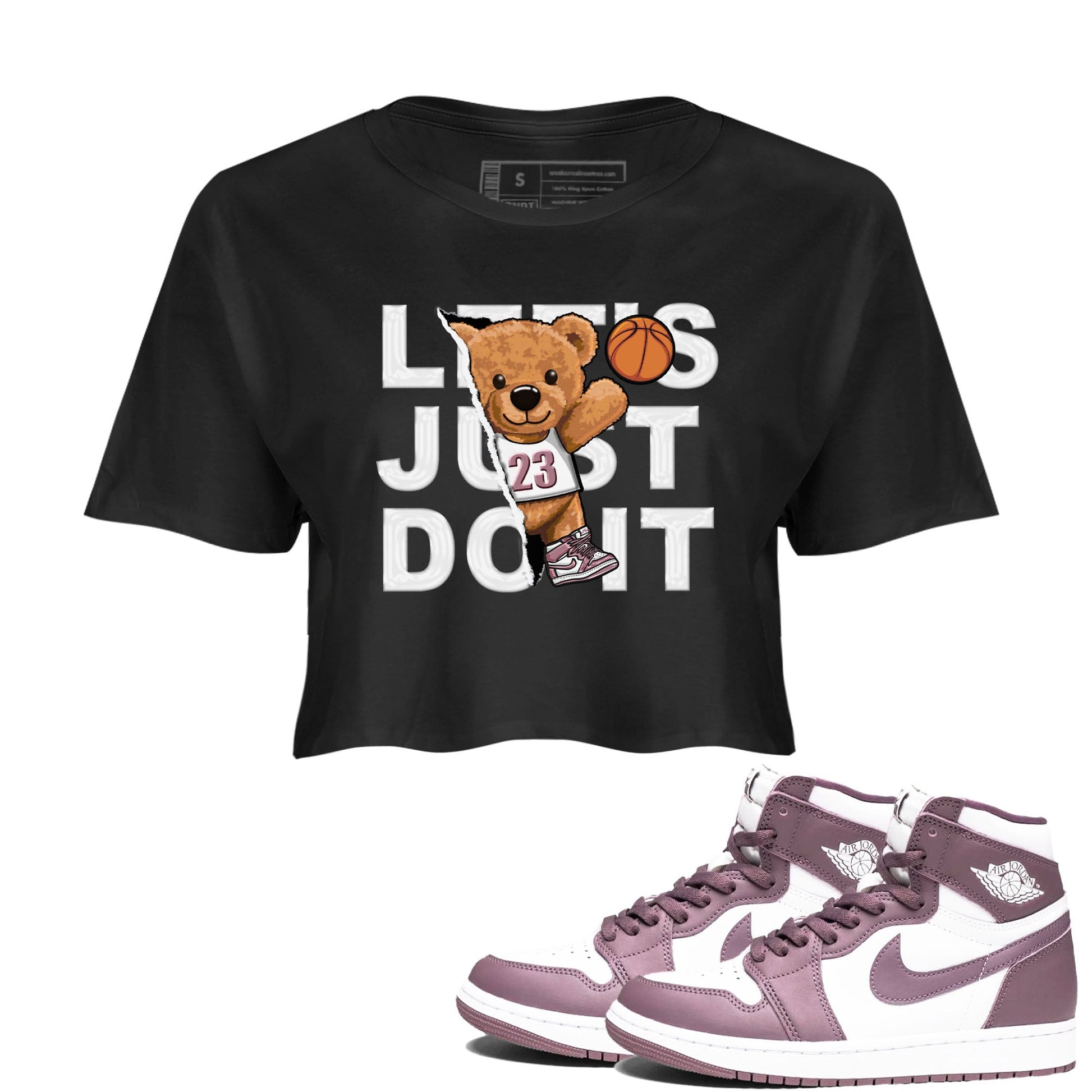 Air Jordan 1 Mauve shirt to match jordans Rip Out Bear sneaker tees AJ1 Mauve SNRT Sneaker Tees Sneaker Matching Clothing Brand Black 1 Crop T-Shirt