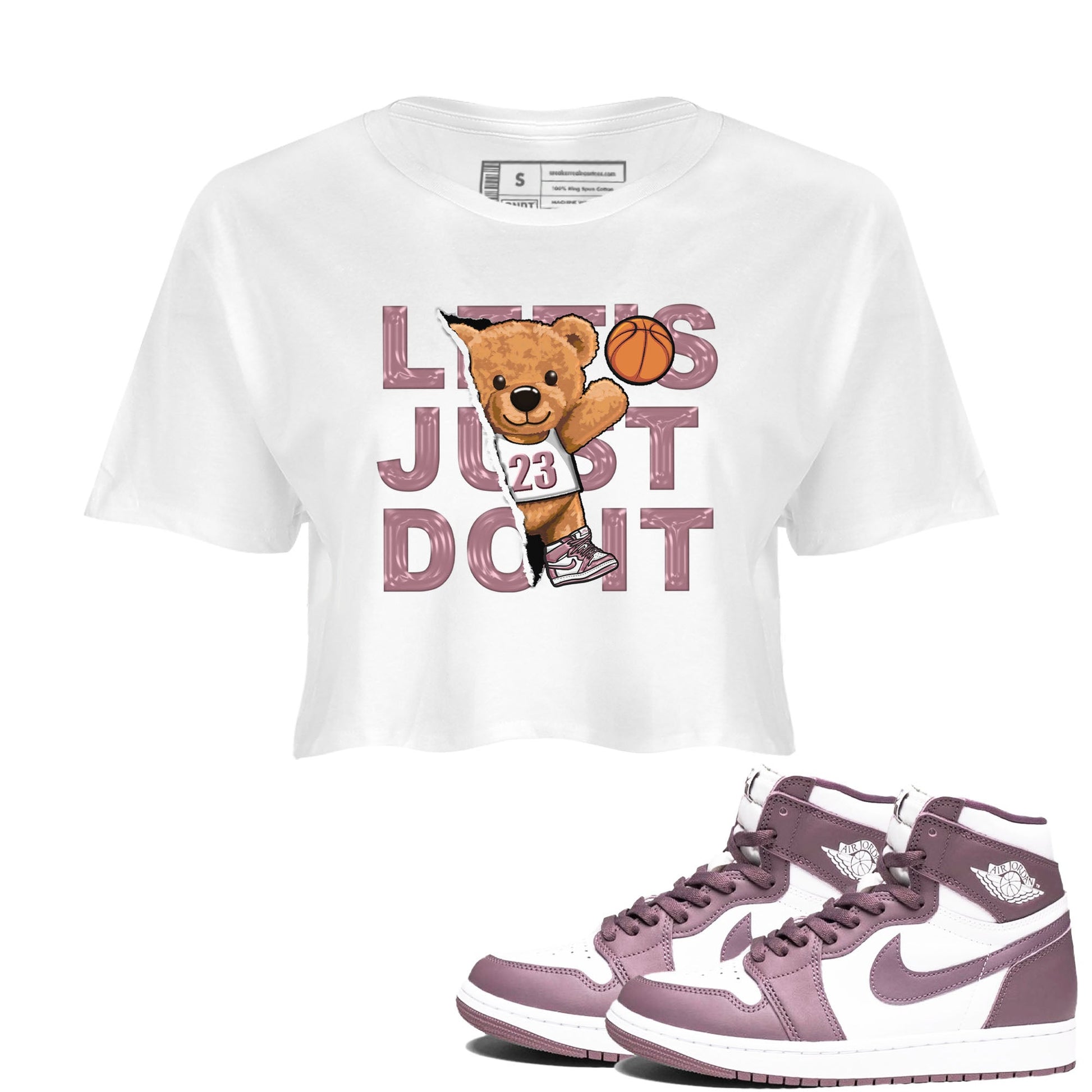 Air Jordan 1 Mauve shirt to match jordans Rip Out Bear sneaker tees AJ1 Mauve SNRT Sneaker Tees Sneaker Matching Clothing Brand White 1 Crop T-Shirt