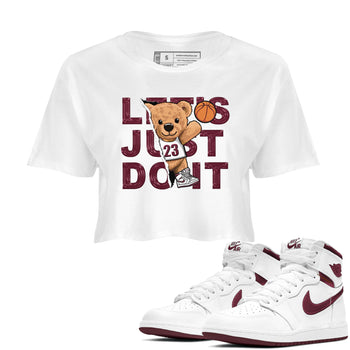 AJ1 Metalic Burgundy shirt to match jordans Rip Out Bear sneaker tees Air Jordan 1 Metalic Burgundy SNRT Sneaker Release Tees White 1 crop length shirt
