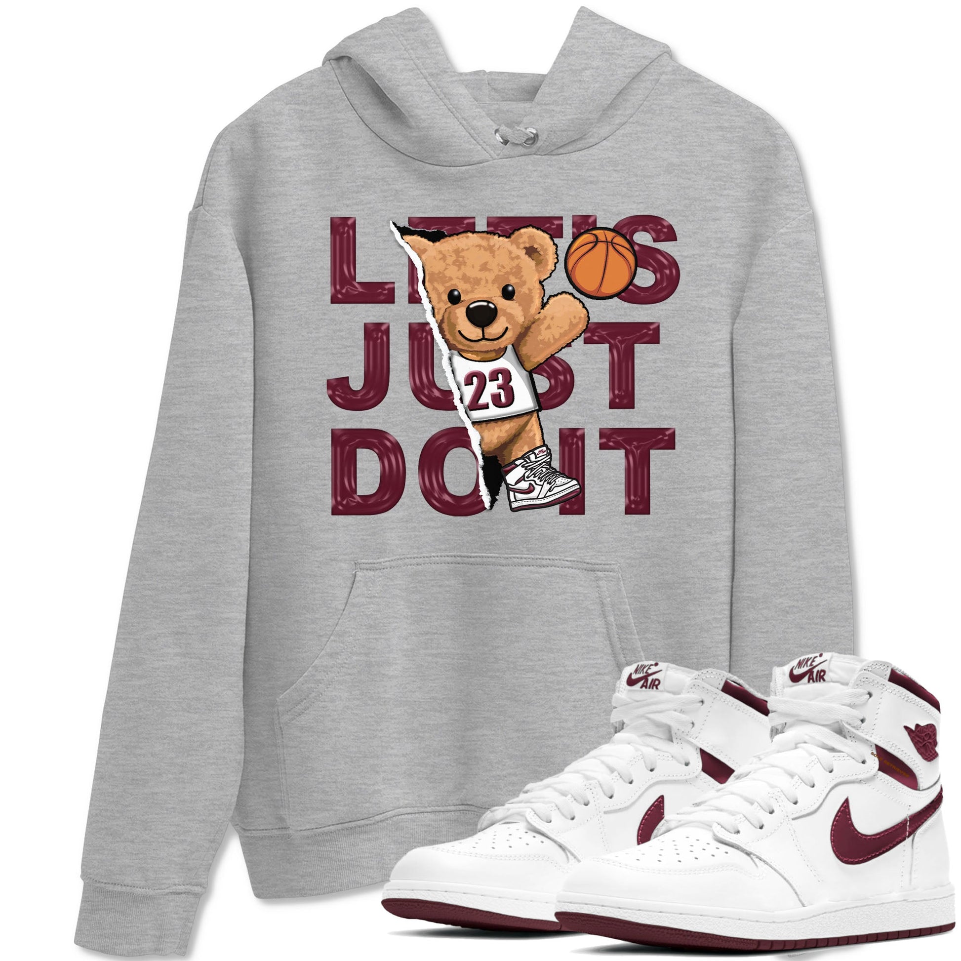AJ1 Metalic Burgundy shirt to match jordans Rip Out Bear sneaker tees Air Jordan 1 Metalic Burgundy SNRT Sneaker Release Tees unisex cotton Heather Grey 1 crew neck shirt