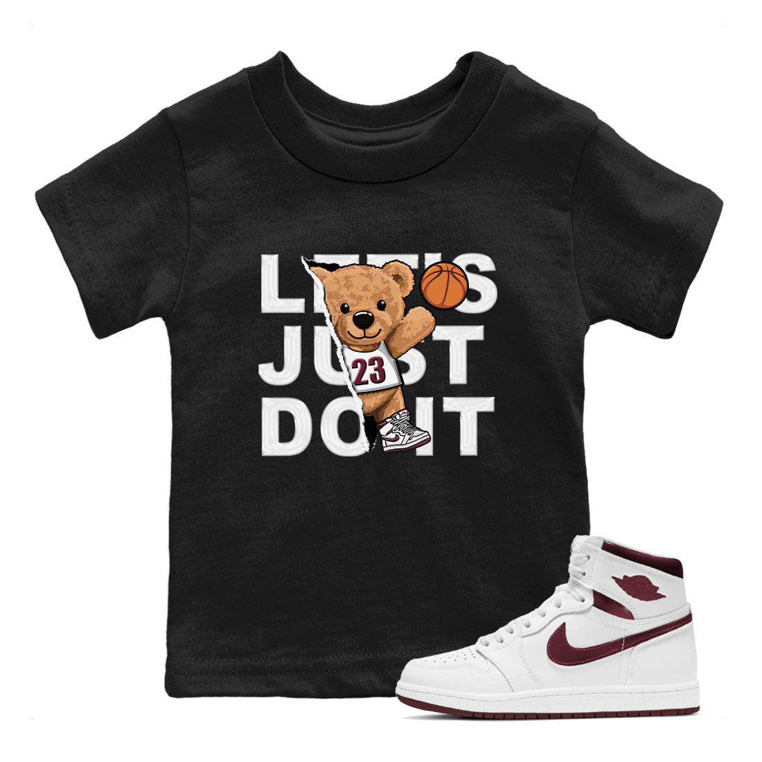 AJ1 Metalic Burgundy shirt to match jordans Rip Out Bear sneaker tees Air Jordan 1 Metalic Burgundy SNRT sneaker release tees baby toddler Black 1 cotton Shirt