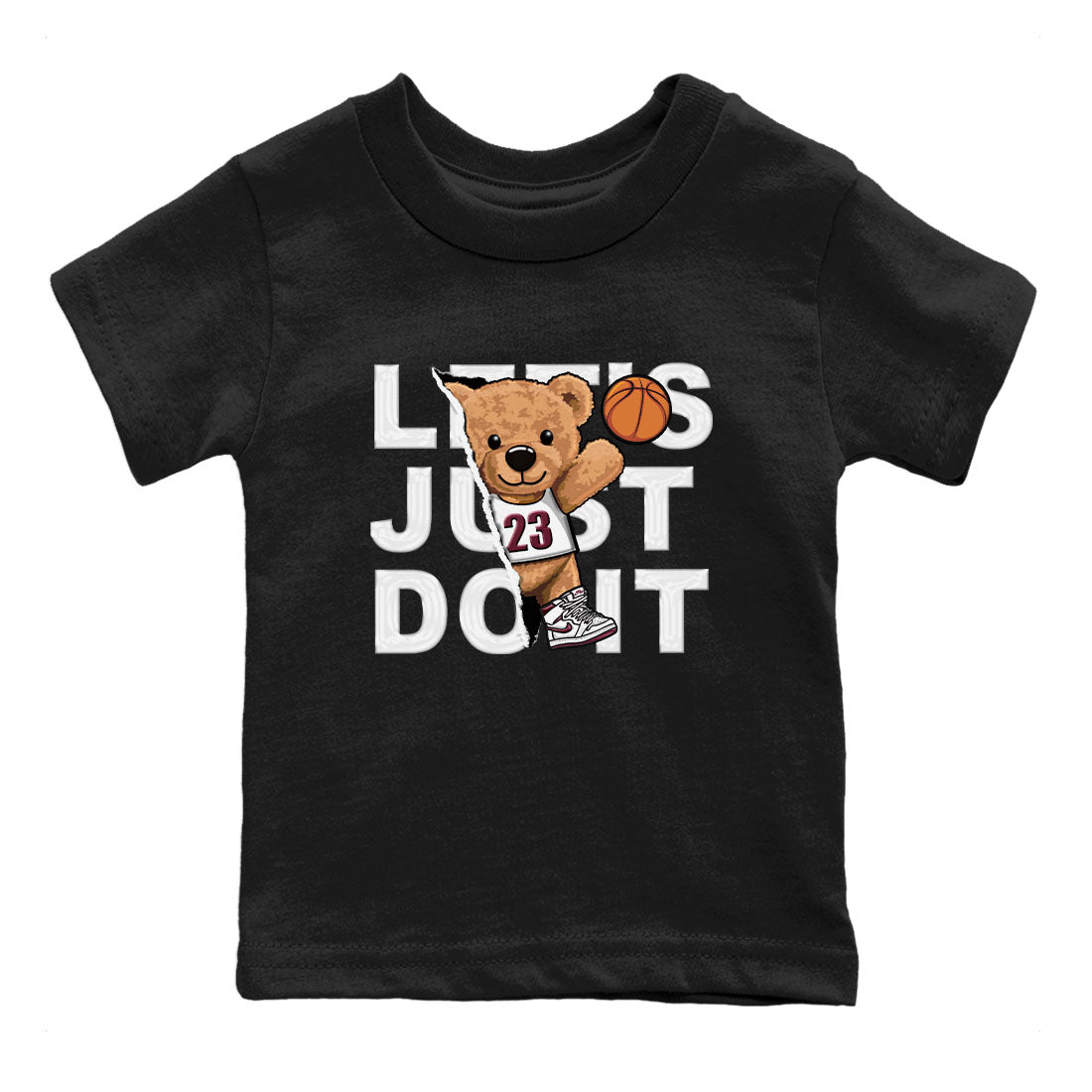 AJ1 Metalic Burgundy shirt to match jordans Rip Out Bear sneaker tees Air Jordan 1 Metalic Burgundy SNRT sneaker release tees baby toddler Black 2 cotton Shirt