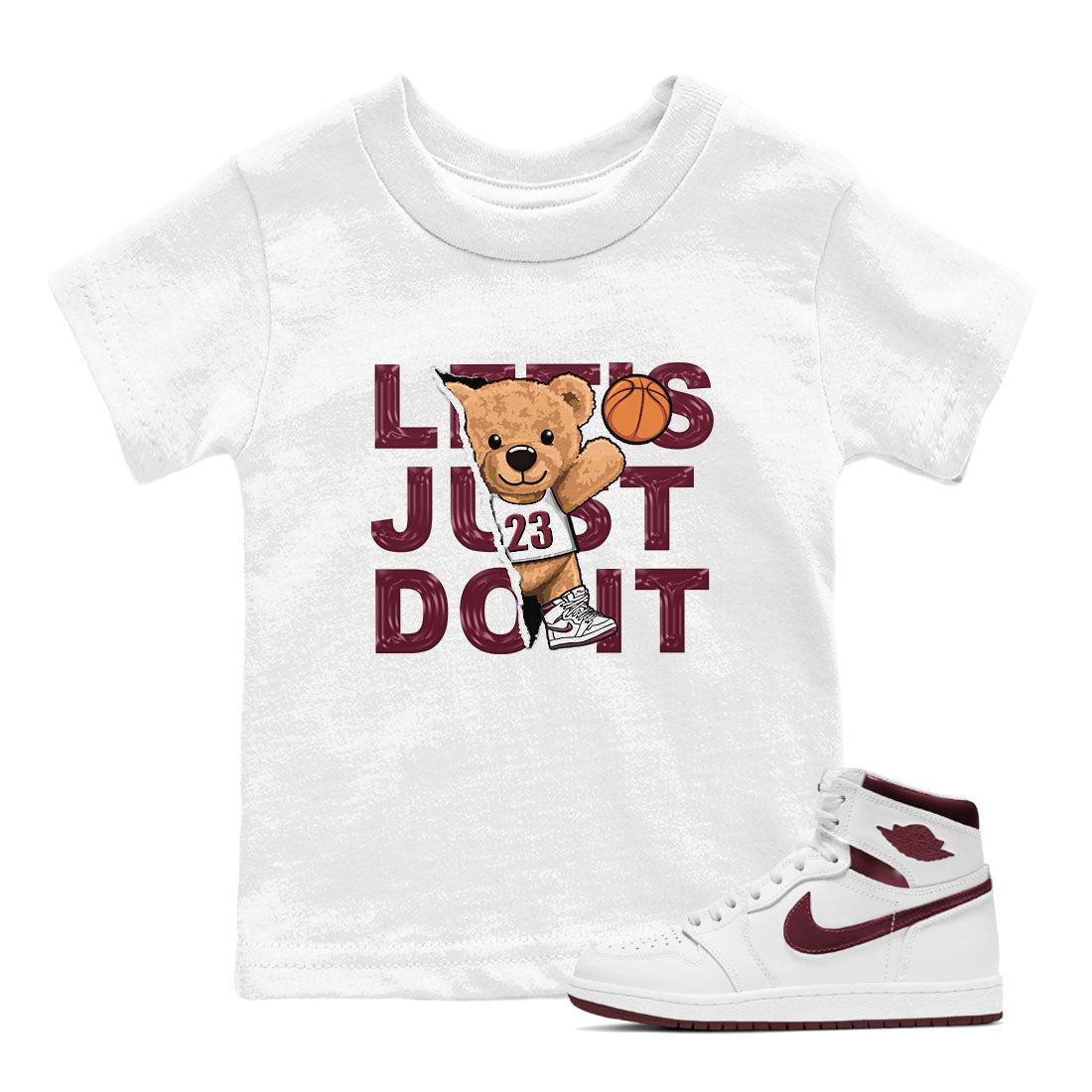 AJ1 Metalic Burgundy shirt to match jordans Rip Out Bear sneaker tees Air Jordan 1 Metalic Burgundy SNRT sneaker release tees baby toddler White 1 cotton Shirt