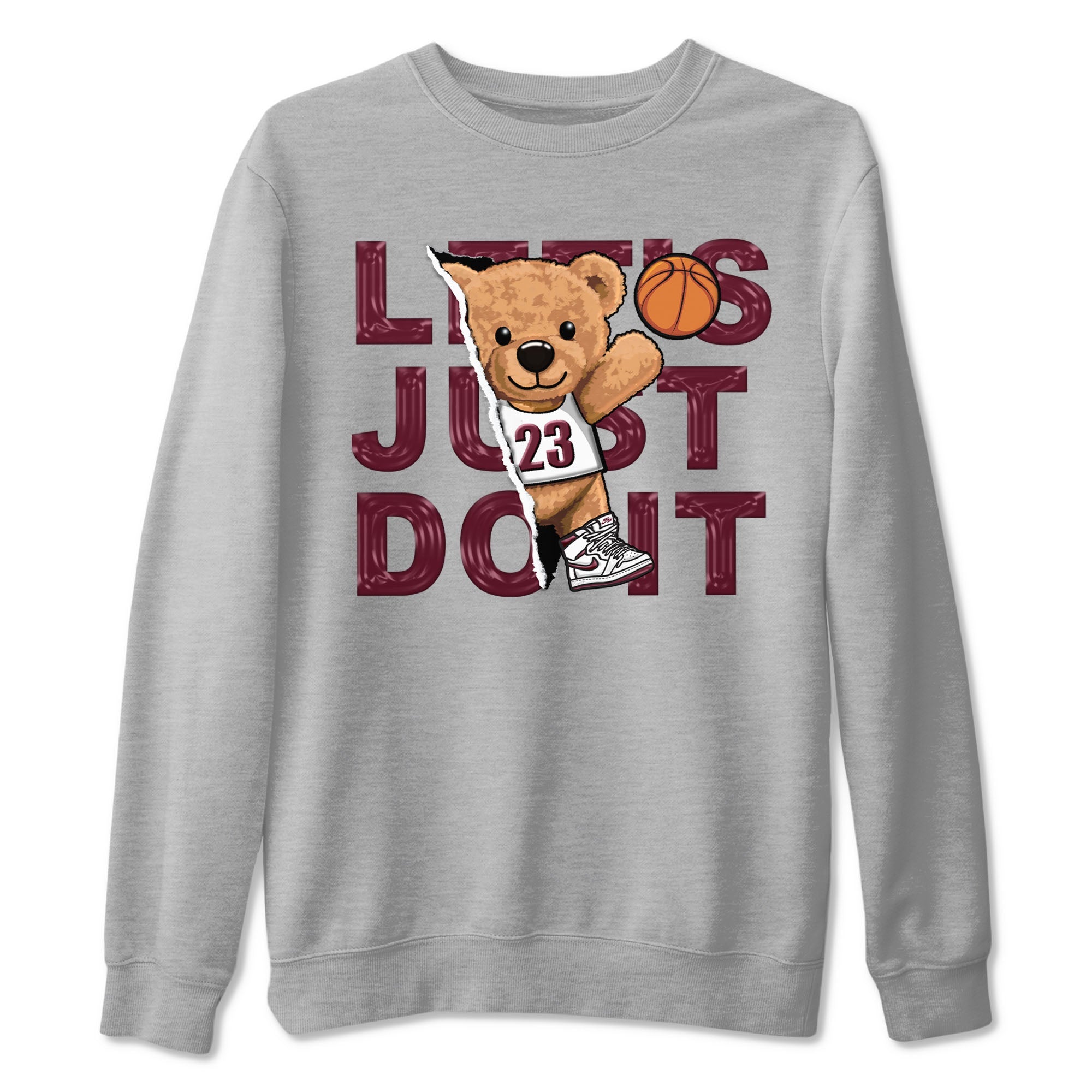 AJ1 Metalic Burgundy shirt to match jordans Rip Out Bear sneaker tees Air Jordan 1 Metalic Burgundy SNRT Sneaker Release Tees unisex cotton Heather Grey 2 crew neck shirt