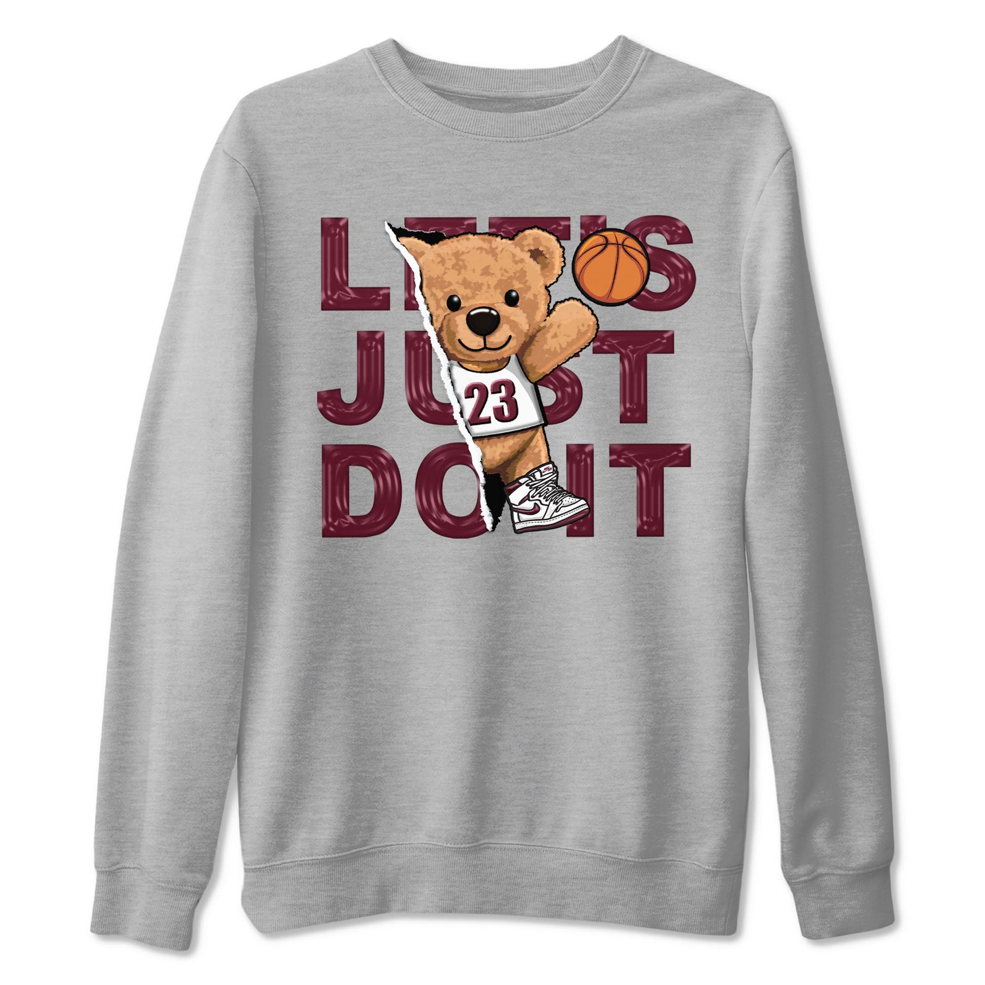 AJ1 Metalic Burgundy shirt to match jordans Rip Out Bear sneaker tees Air Jordan 1 Metalic Burgundy SNRT Sneaker Release Tees unisex cotton Heather Grey 2 crew neck shirt