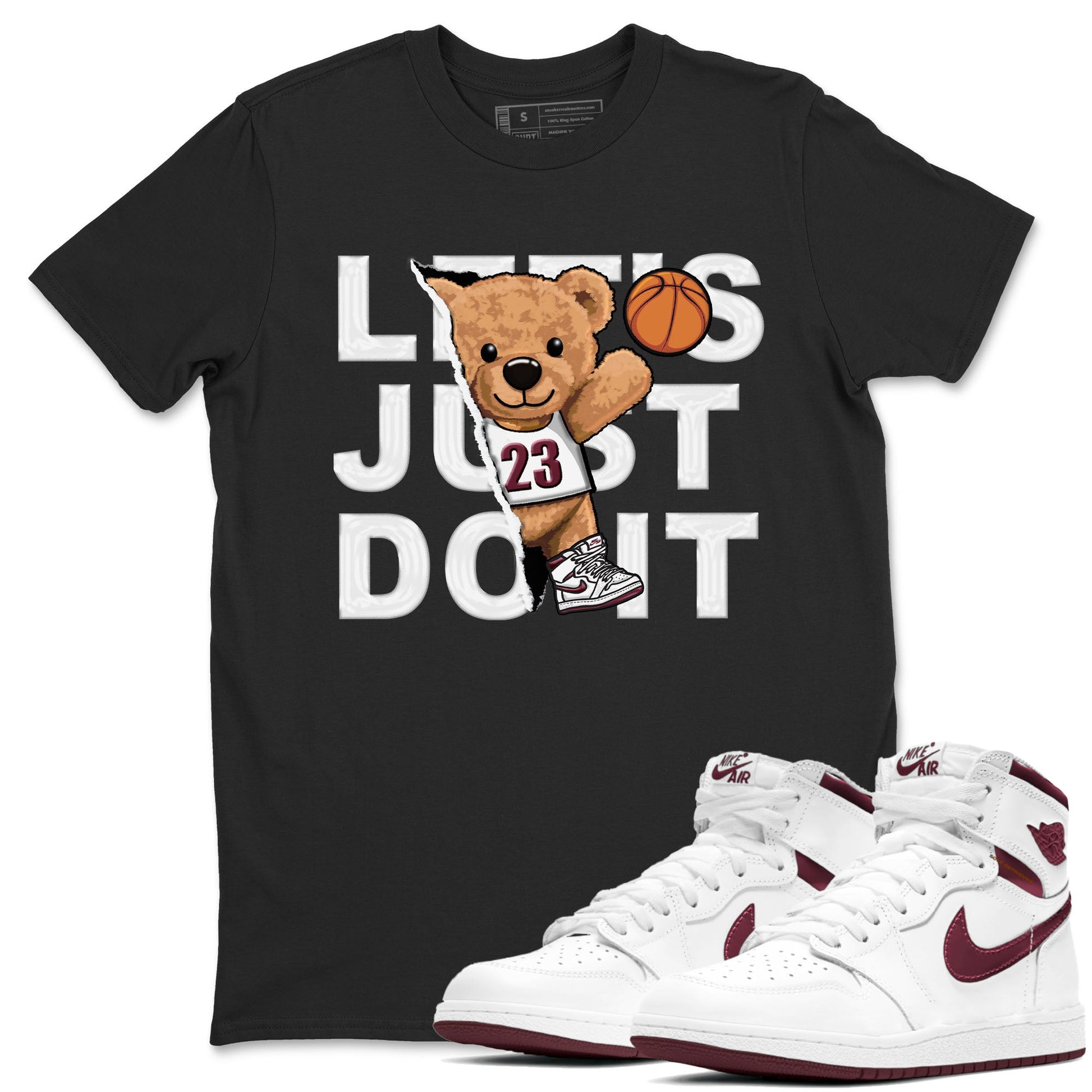 AJ1 Metalic Burgundy shirt to match jordans Rip Out Bear sneaker tees Air Jordan 1 Metalic Burgundy SNRT Sneaker Release Tees unisex cotton Black 1 crew neck shirt