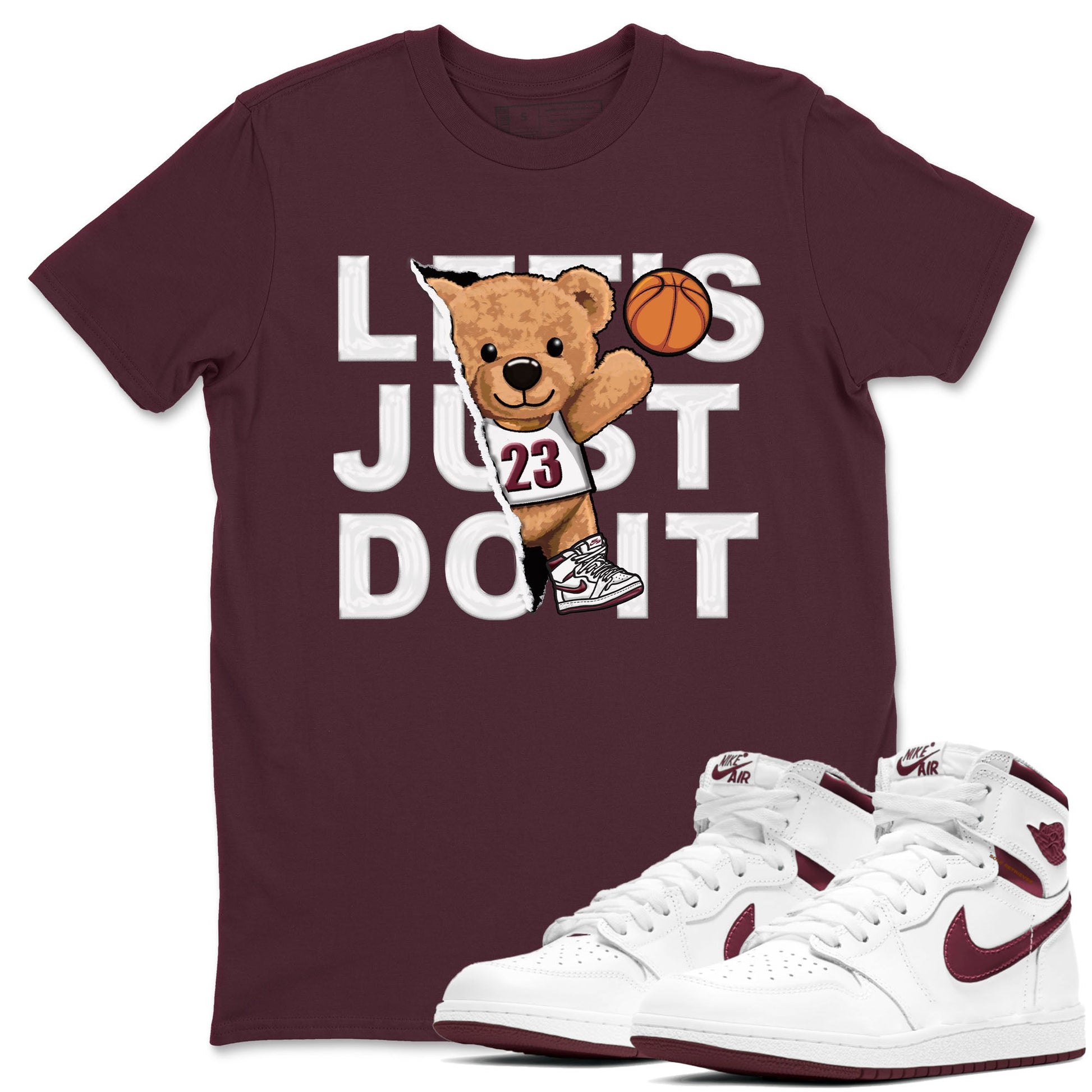 AJ1 Metalic Burgundy shirt to match jordans Rip Out Bear sneaker tees Air Jordan 1 Metalic Burgundy SNRT Sneaker Release Tees unisex cotton Maroon 1 crew neck shirt