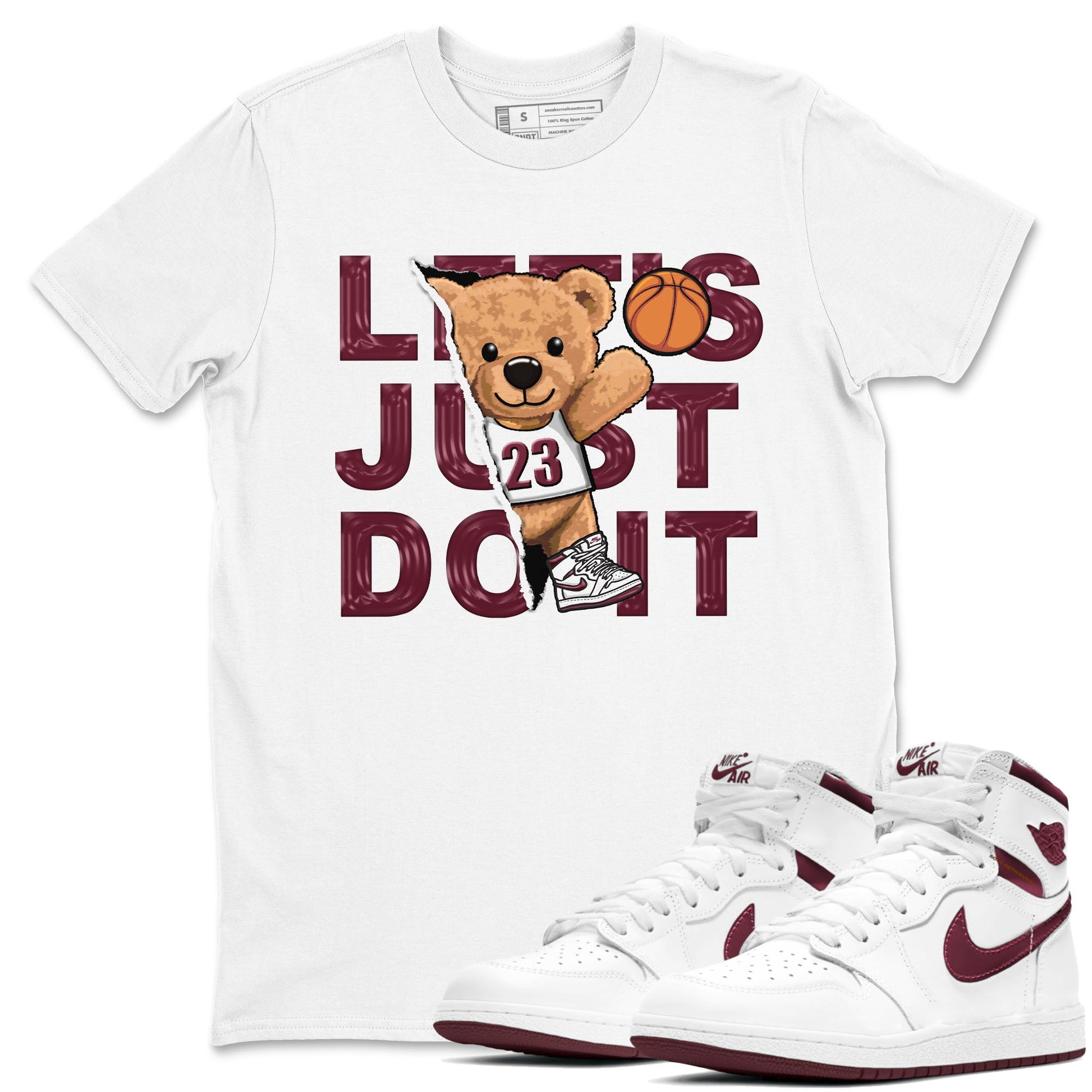 AJ1 Metalic Burgundy shirt to match jordans Rip Out Bear sneaker tees Air Jordan 1 Metalic Burgundy SNRT Sneaker Release Tees unisex cotton White 1 crew neck shirt