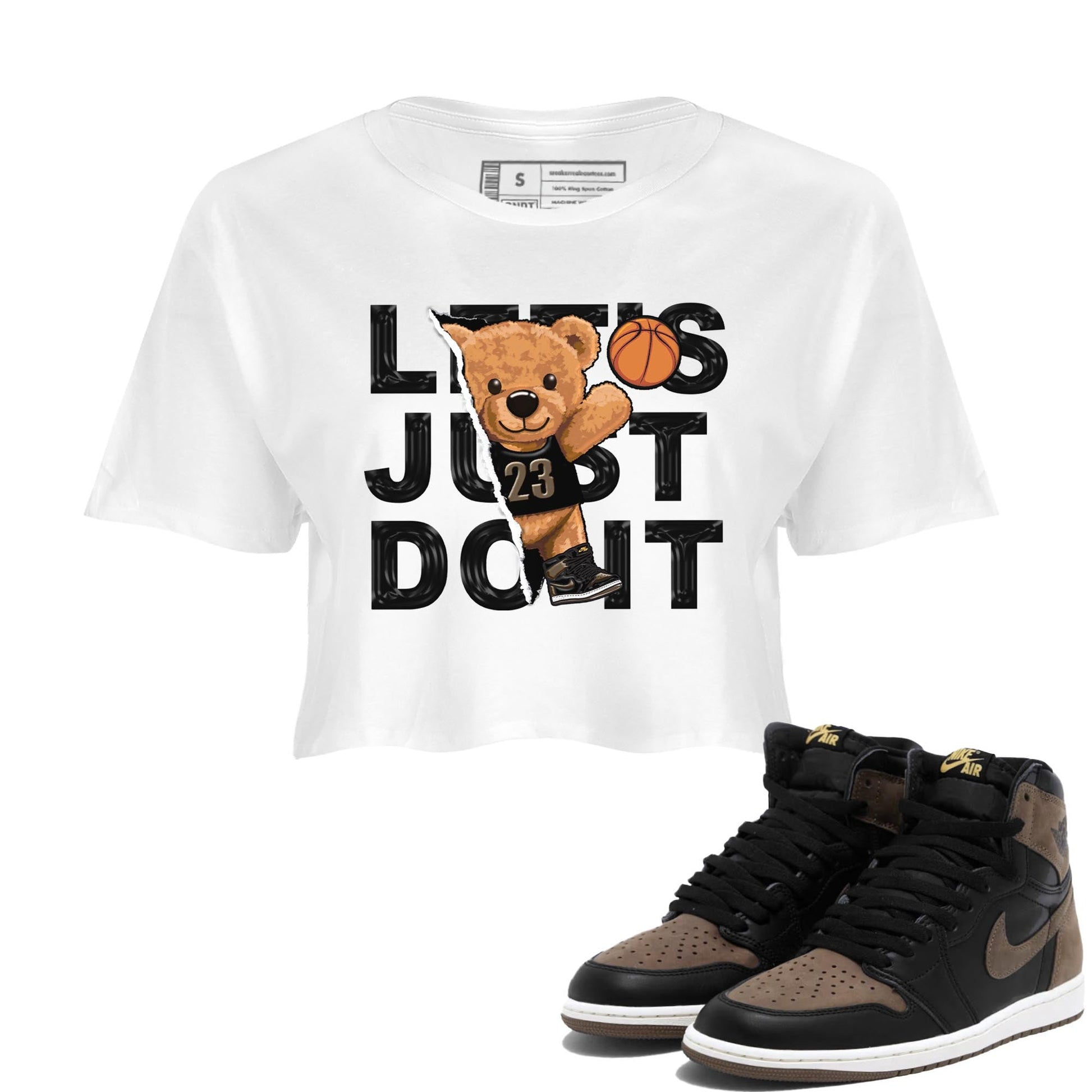 Air Jordan 1 Palomino shirt to match jordans Rip Out Bear sneaker tees Crew Neck Jordan 1 Retro High OG Palomino SNRT Sneaker Release Tees White 1 Crop T-Shirt