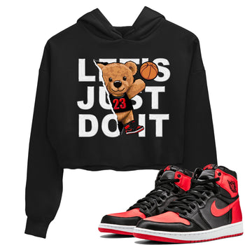 Air Jordan 1 Satin Bred shirt to match jordans Rip Out Bear sneaker tees AJ1 Retro Satin Bred SNRT Sneaker Tees Sneaker Matching Clothing Brand Black 1 Crop T-Shirt