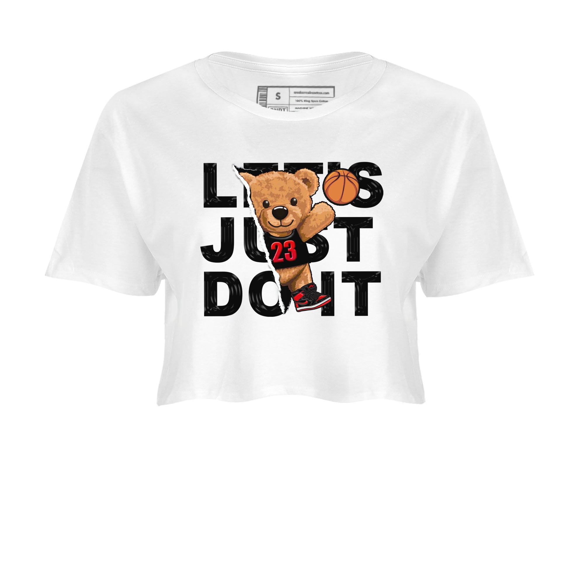Air Jordan 1 Satin Bred shirt to match jordans Rip Out Bear sneaker tees AJ1 Retro Satin Bred SNRT Sneaker Tees Sneaker Matching Clothing Brand White 2 Crop T-Shirt