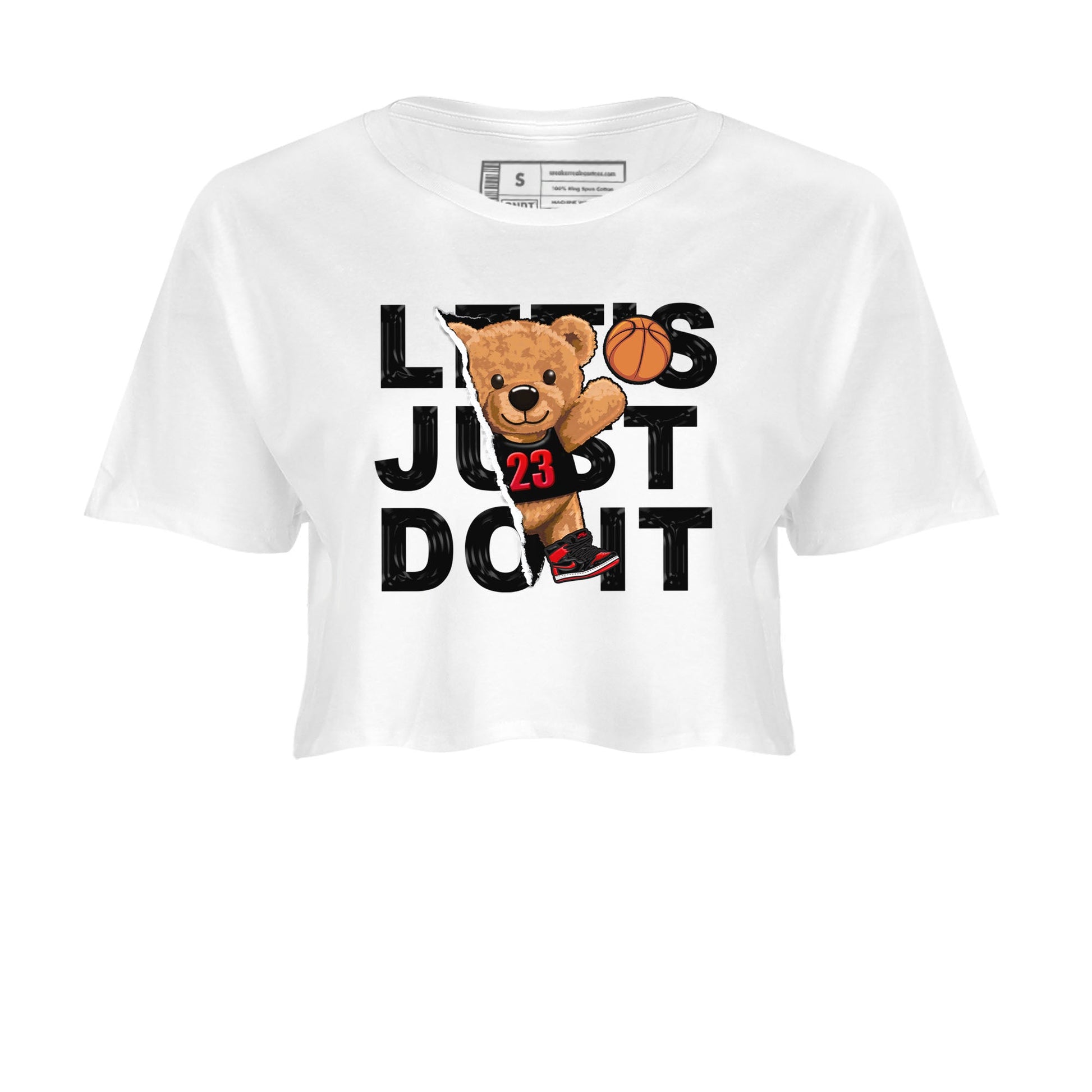 Air Jordan 1 Satin Bred shirt to match jordans Rip Out Bear sneaker tees AJ1 Retro Satin Bred SNRT Sneaker Tees Sneaker Matching Clothing Brand White 2 Crop T-Shirt
