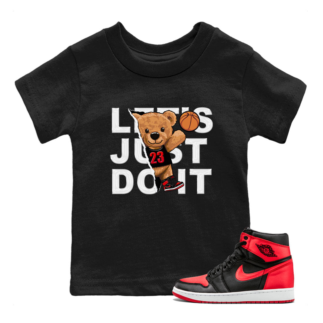Air Jordan 1 Satin Bred shirt to match jordans Rip Out Bear sneaker tees AJ1 Retro Satin Bred SNRT Sneaker Tees Sneaker Matching Clothing Brand Baby Toddler Black 1 T-Shirt