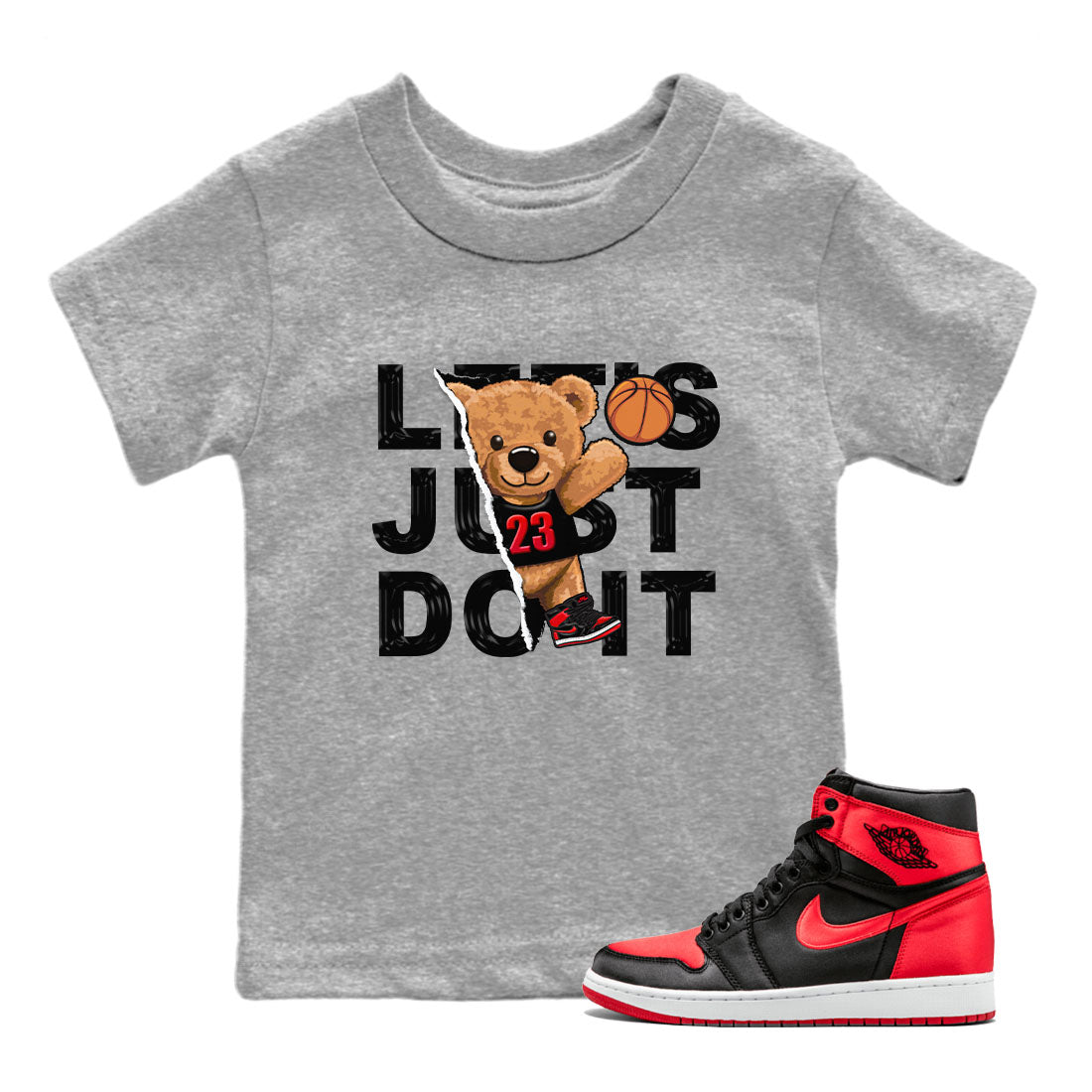 Air Jordan 1 Satin Bred shirt to match jordans Rip Out Bear sneaker tees AJ1 Retro Satin Bred SNRT Sneaker Tees Sneaker Matching Clothing Brand Baby Toddler Heather Grey 1 T-Shirt