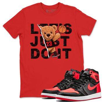 Air Jordan 1 Satin Bred shirt to match jordans Rip Out Bear sneaker tees AJ1 Retro Satin Bred SNRT Sneaker Tees Sneaker Matching Clothing Brand Unisex Sneaker Tee Red 1 T-Shirt