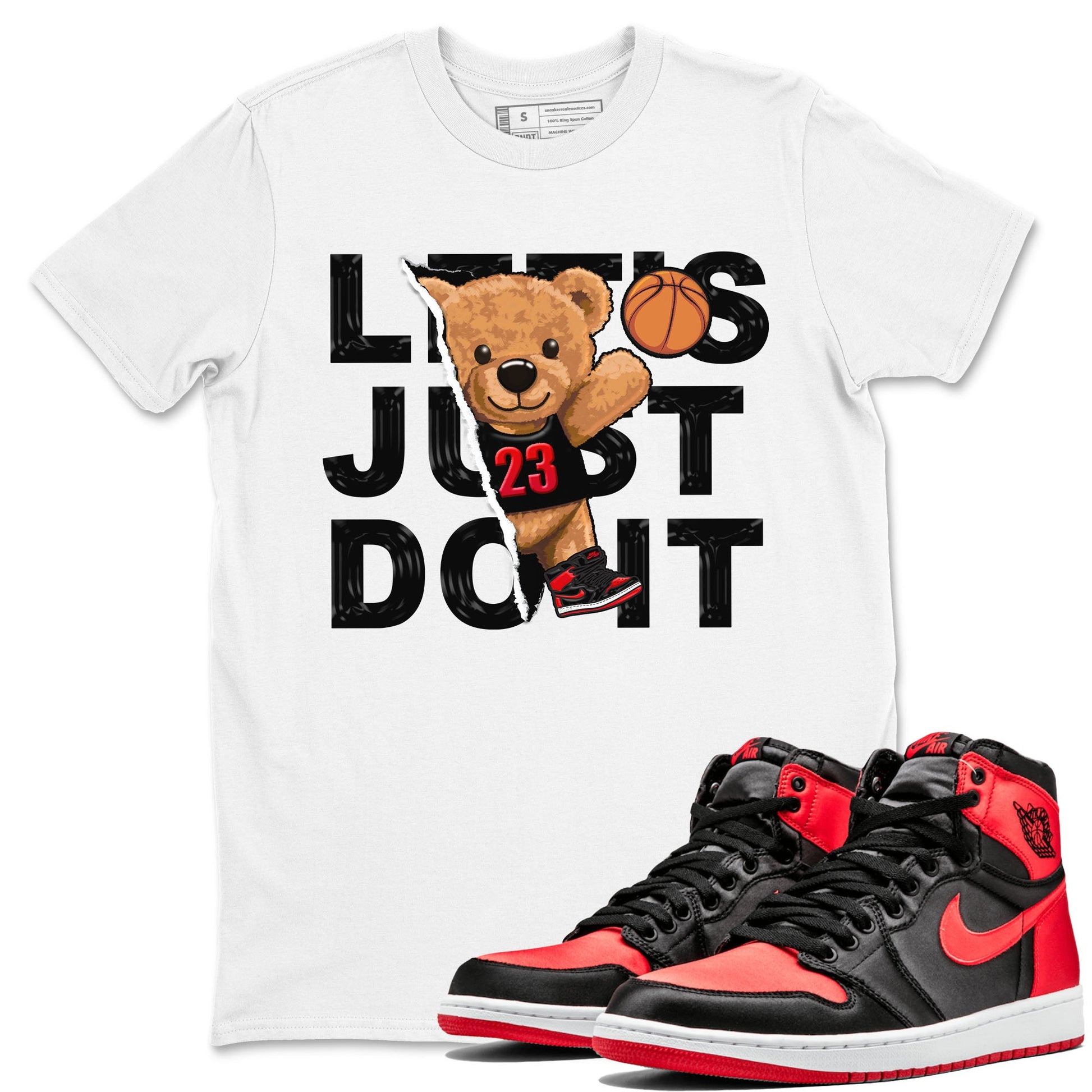Air Jordan 1 Satin Bred shirt to match jordans Rip Out Bear sneaker tees AJ1 Retro Satin Bred SNRT Sneaker Tees Sneaker Matching Clothing Brand Unisex Sneaker Tee White 1 T-Shirt