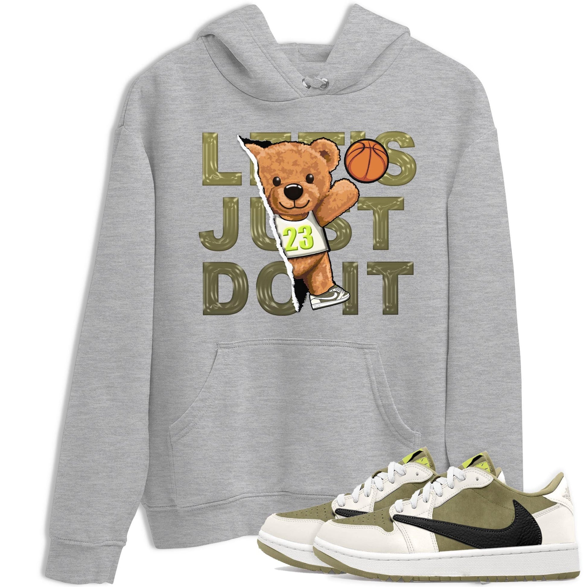 Jordan 1 Low X Travis Scott Golf Olive shirt to match jordans Rip Out Bear sneaker release tees Air Jordan 1 Travis Scott Golf Olive SNRT Sneaker Tees Unisex Streetwear Clothing Heather Grey 1 T-Shirt
