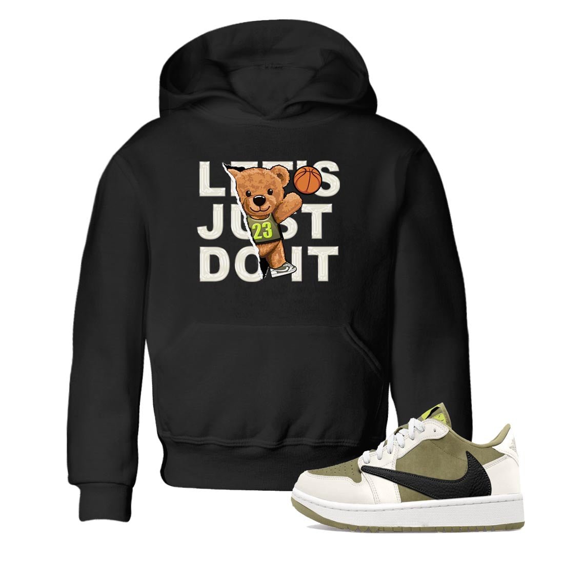 Jordan 1 Low X Travis Scott Golf Olive shirt to match jordans Rip Out Bear sneaker release tees Air Jordan 1 Travis Scott Golf Olive SNRT Sneaker Tees Baby Toddler Black 1 T-Shirt