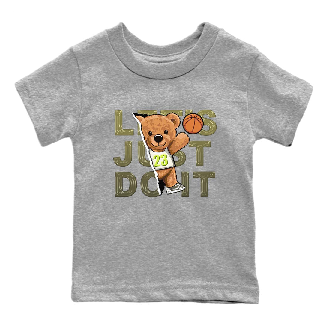 Jordan 1 Low X Travis Scott Golf Olive shirt to match jordans Rip Out Bear sneaker release tees Air Jordan 1 Travis Scott Golf Olive SNRT Sneaker Tees Baby Toddler Heather Grey 2 T-Shirt