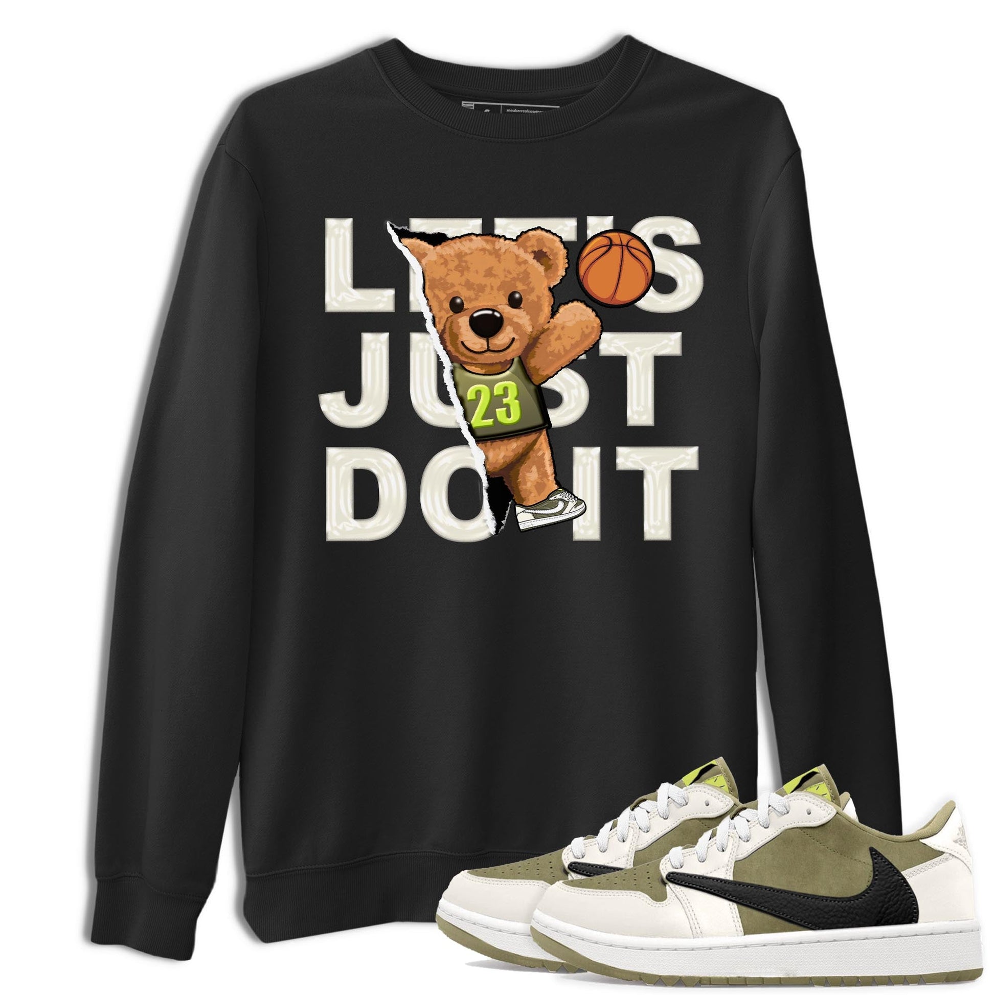 Jordan 1 Low X Travis Scott Golf Olive shirt to match jordans Rip Out Bear sneaker release tees Air Jordan 1 Travis Scott Golf Olive SNRT Sneaker Tees Unisex Streetwear Clothing Black 1 T-Shirt