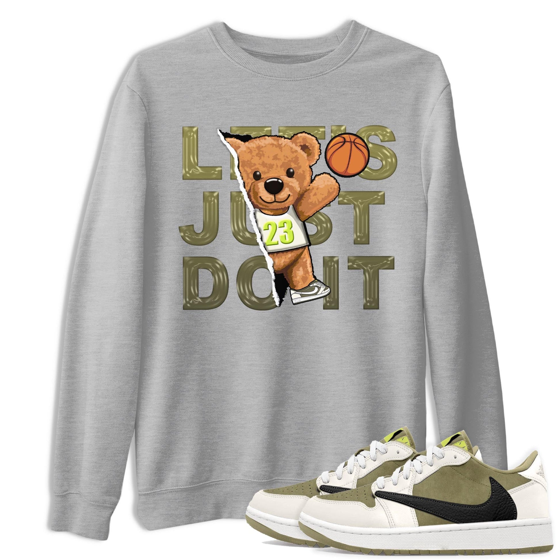 Jordan 1 Low X Travis Scott Golf Olive shirt to match jordans Rip Out Bear sneaker release tees Air Jordan 1 Travis Scott Golf Olive SNRT Sneaker Tees Unisex Streetwear Clothing Heather Grey 1 T-Shirt