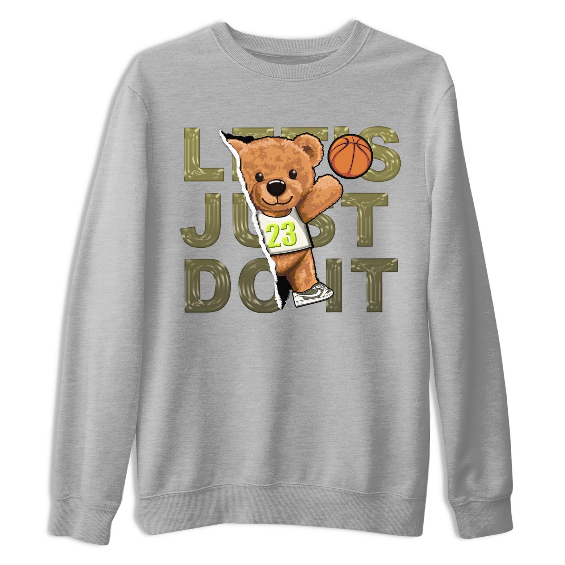 Jordan 1 Low X Travis Scott Golf Olive shirt to match jordans Rip Out Bear sneaker release tees Air Jordan 1 Travis Scott Golf Olive SNRT Sneaker Tees Unisex Streetwear Clothing Heather Grey 2 T-Shirt