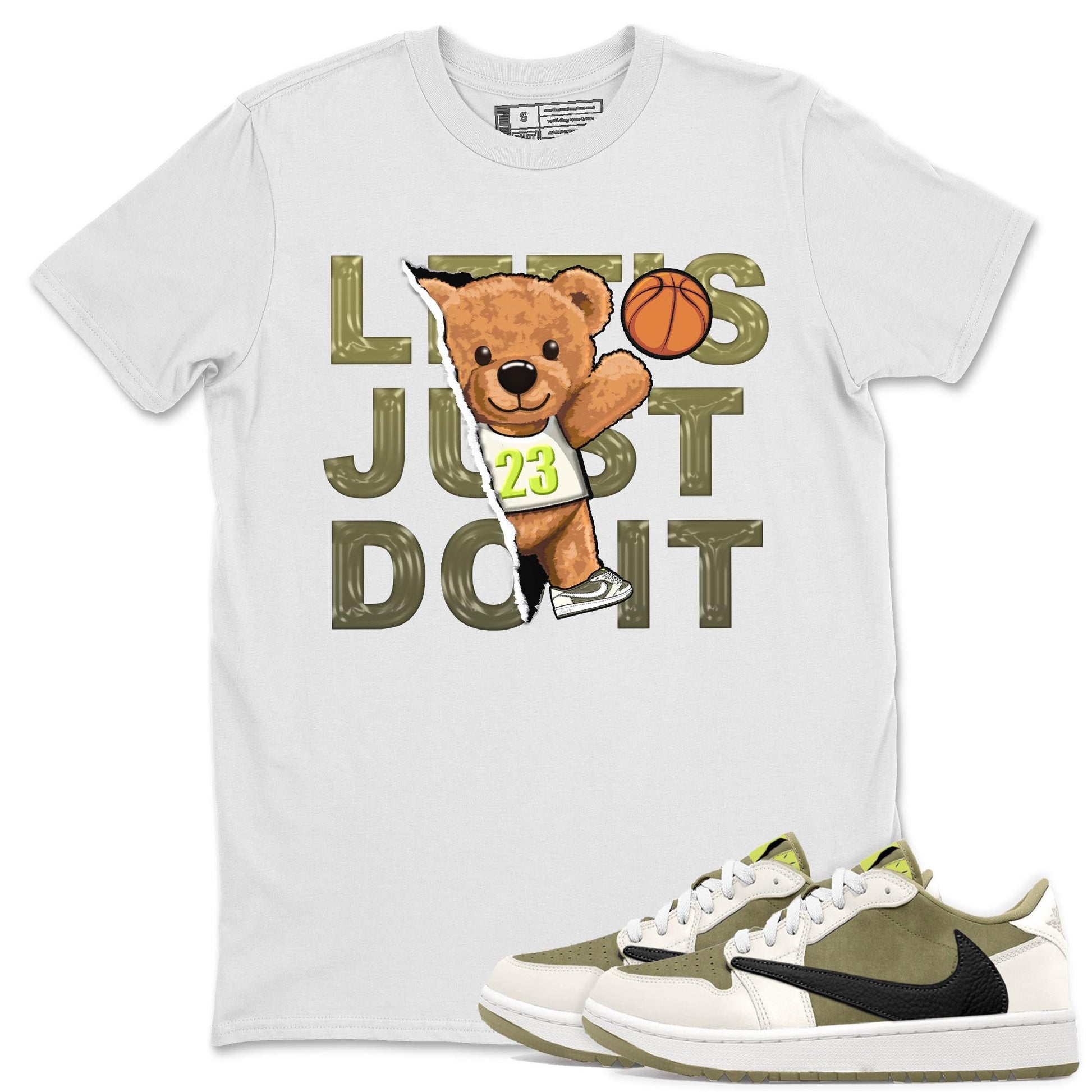 Jordan 1 Low X Travis Scott Golf Olive shirt to match jordans Rip Out Bear sneaker release tees Air Jordan 1 Travis Scott Golf Olive SNRT Sneaker Tees Unisex Streetwear Clothing White 1 T-Shirt