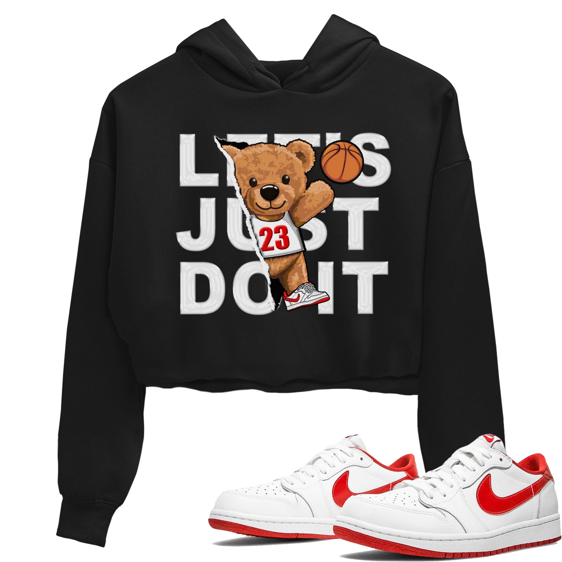 1s Low University Red shirt to match jordans Rip Out Bear sneaker tees Air Jordan 1 University Red SNRT Sneaker Tees Sneaker Matching Clothing Brand Black 1 Crop T-Shirt