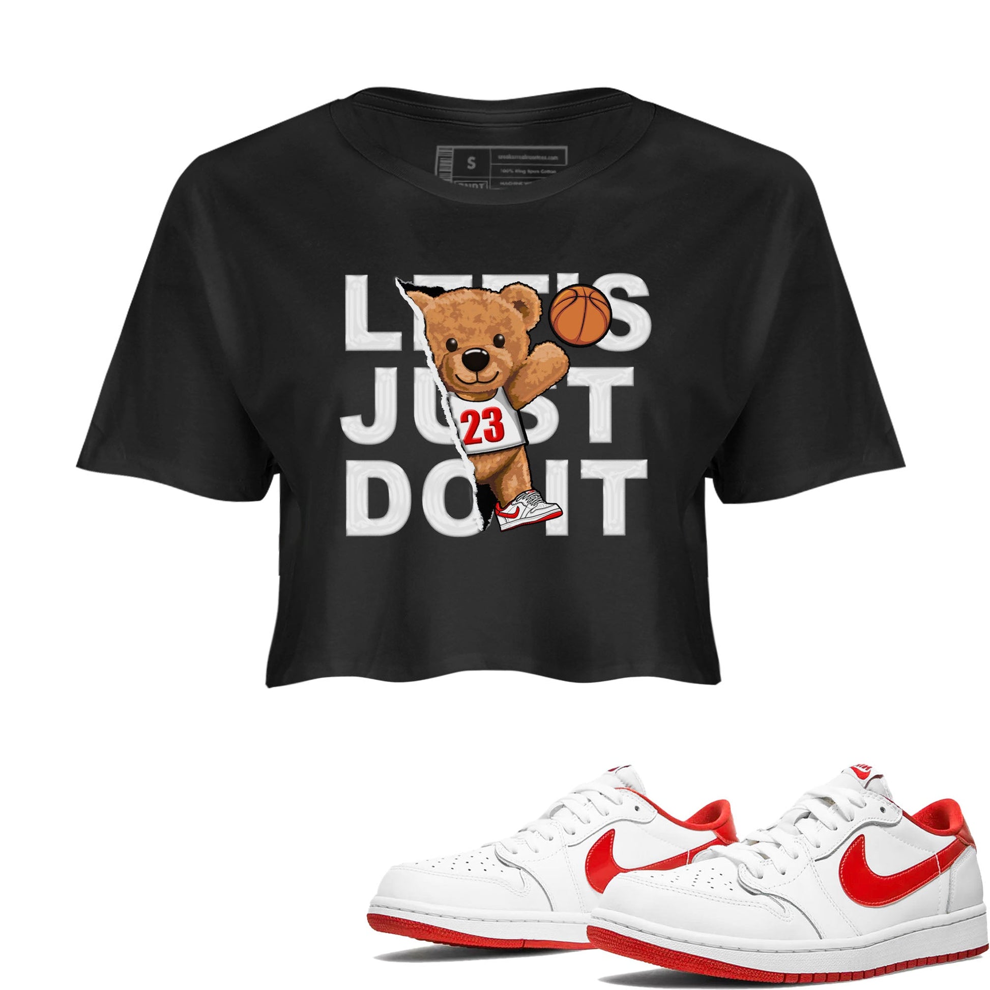 1s Low University Red shirt to match jordans Rip Out Bear sneaker tees Air Jordan 1 University Red SNRT Sneaker Tees Sneaker Matching Clothing Brand Black 1 Crop T-Shirt