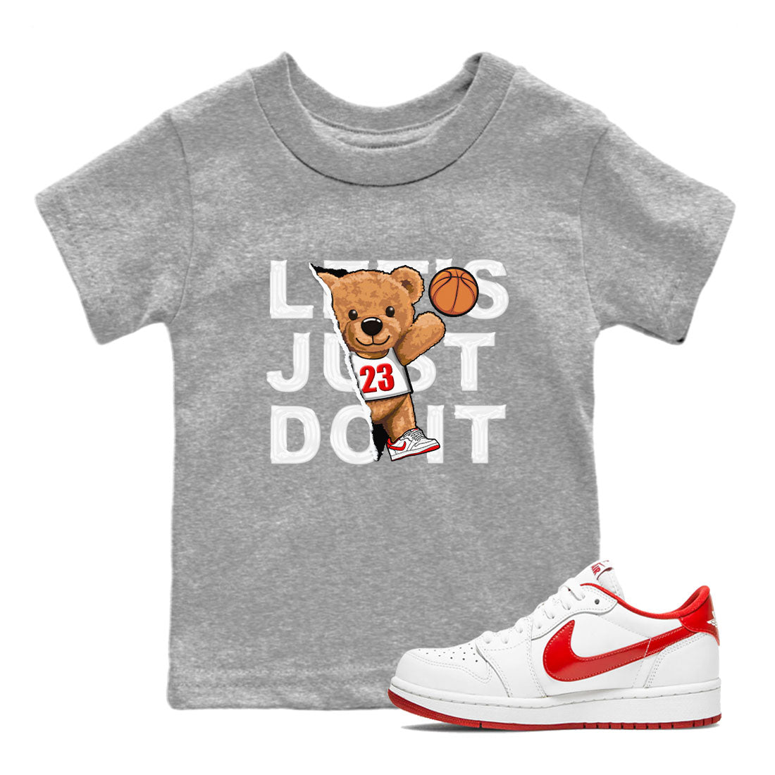 1s Low University Red shirt to match jordans Rip Out Bear sneaker tees Air Jordan 1 University Red SNRT Sneaker Tees Sneaker Matching Clothing Brand Baby Toddler Heather Grey 1 T-Shirt
