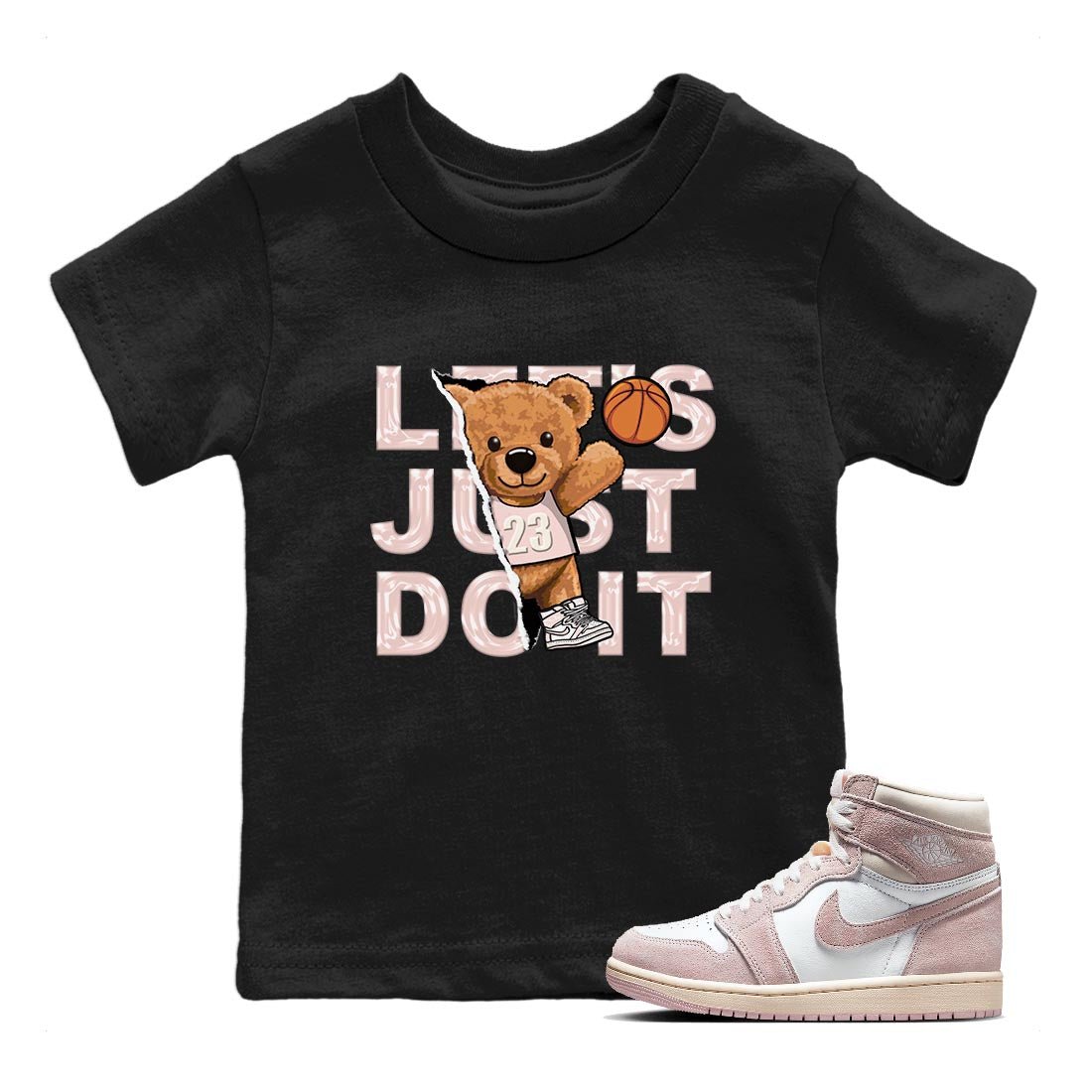 Air Jordan 1 Washed Pink Sneaker Match Tees Rip Out Bear Sneaker Tees AJ1 Washed Pink Sneaker Release Tees Kids Shirts Black 1