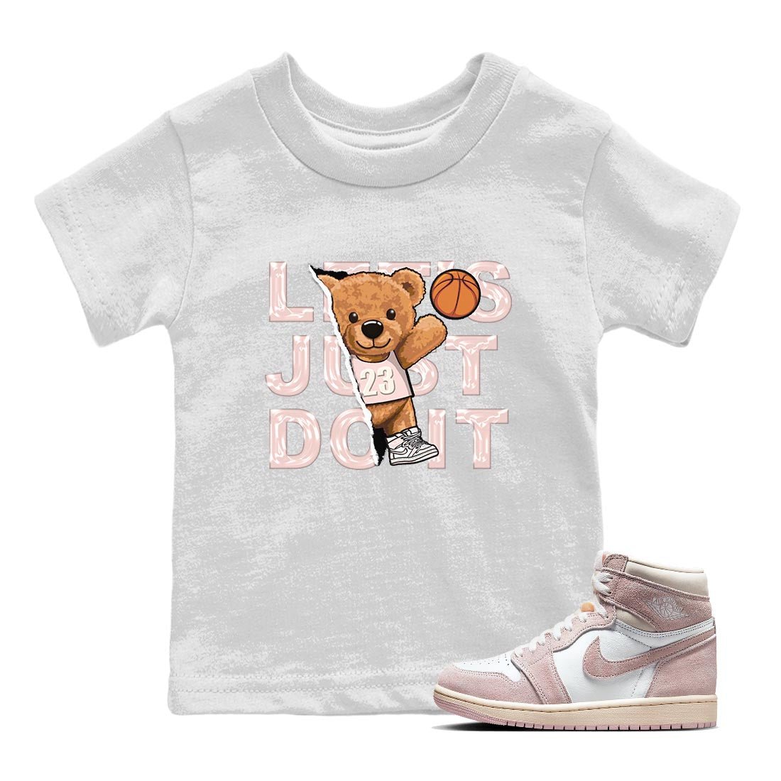 Air Jordan 1 Washed Pink Sneaker Match Tees Rip Out Bear Sneaker Tees AJ1 Washed Pink Sneaker Release Tees Kids Shirts White 1