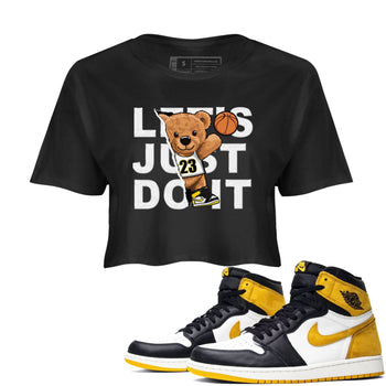 1s Yellow Ochre shirt to match jordans Rip Out Bear sneaker tees Air Jordan 1 High OG Yellow Ochre SNRT Sneaker Release Tees Black 1 crop length shirt