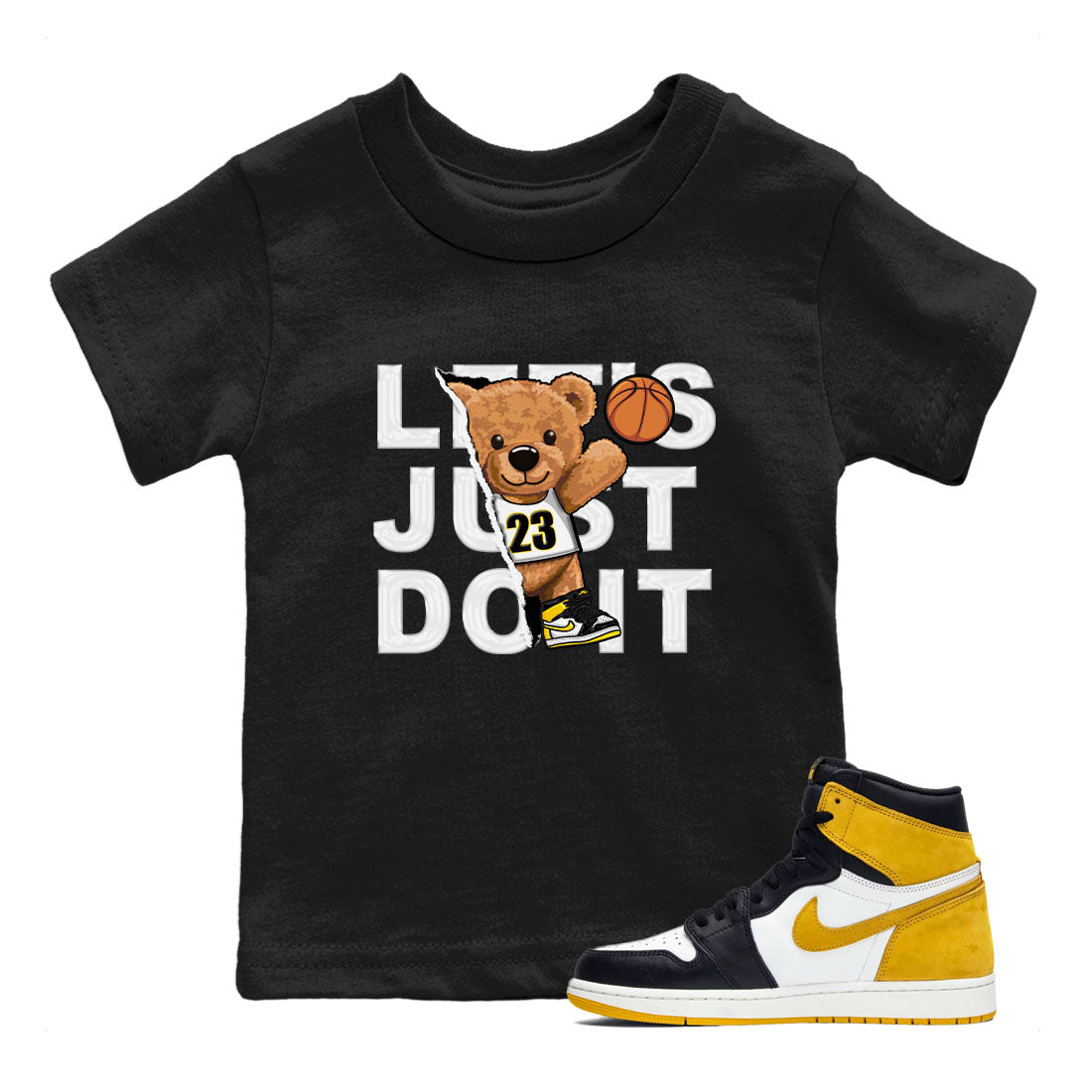 1s Yellow Ochre shirt to match jordans Rip Out Bear sneaker tees Air Jordan 1 High OG Yellow Ochre SNRT sneaker release tees baby toddler Black 1 cotton Shirt