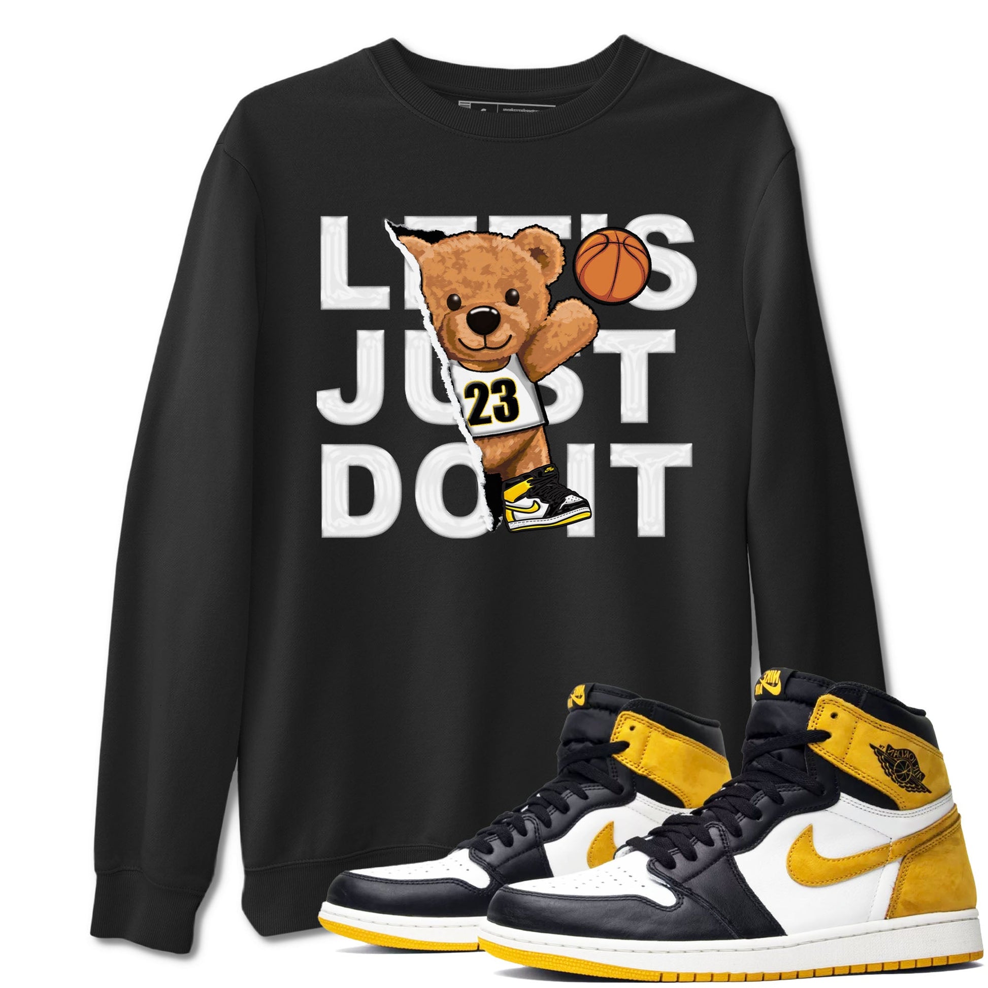 1s Yellow Ochre shirt to match jordans Rip Out Bear sneaker tees Air Jordan 1 High OG Yellow Ochre SNRT Sneaker Release Tees unisex cotton Black 1 crew neck shirt