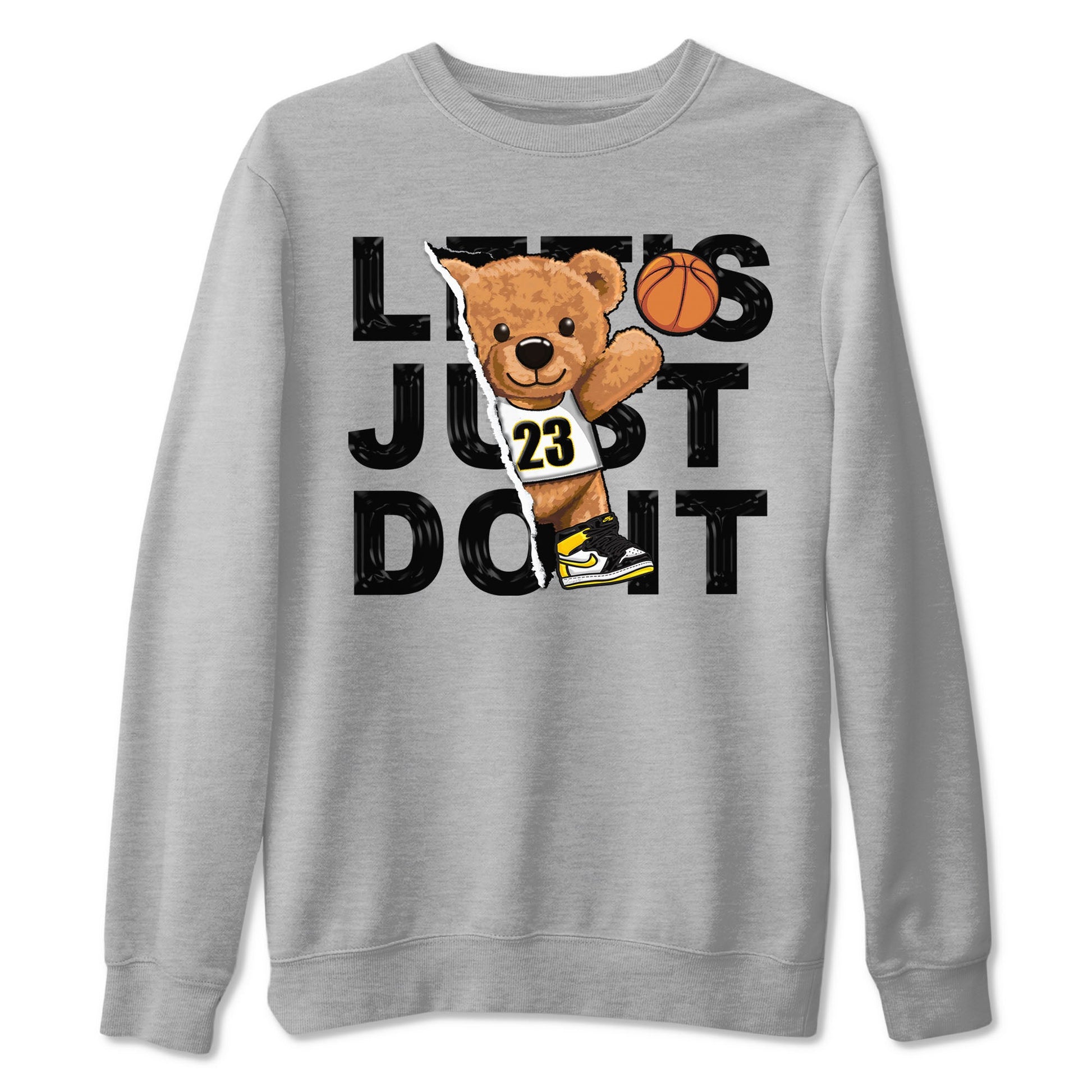 1s Yellow Ochre shirt to match jordans Rip Out Bear sneaker tees Air Jordan 1 High OG Yellow Ochre SNRT Sneaker Release Tees unisex cotton Heather Grey 2 crew neck shirt