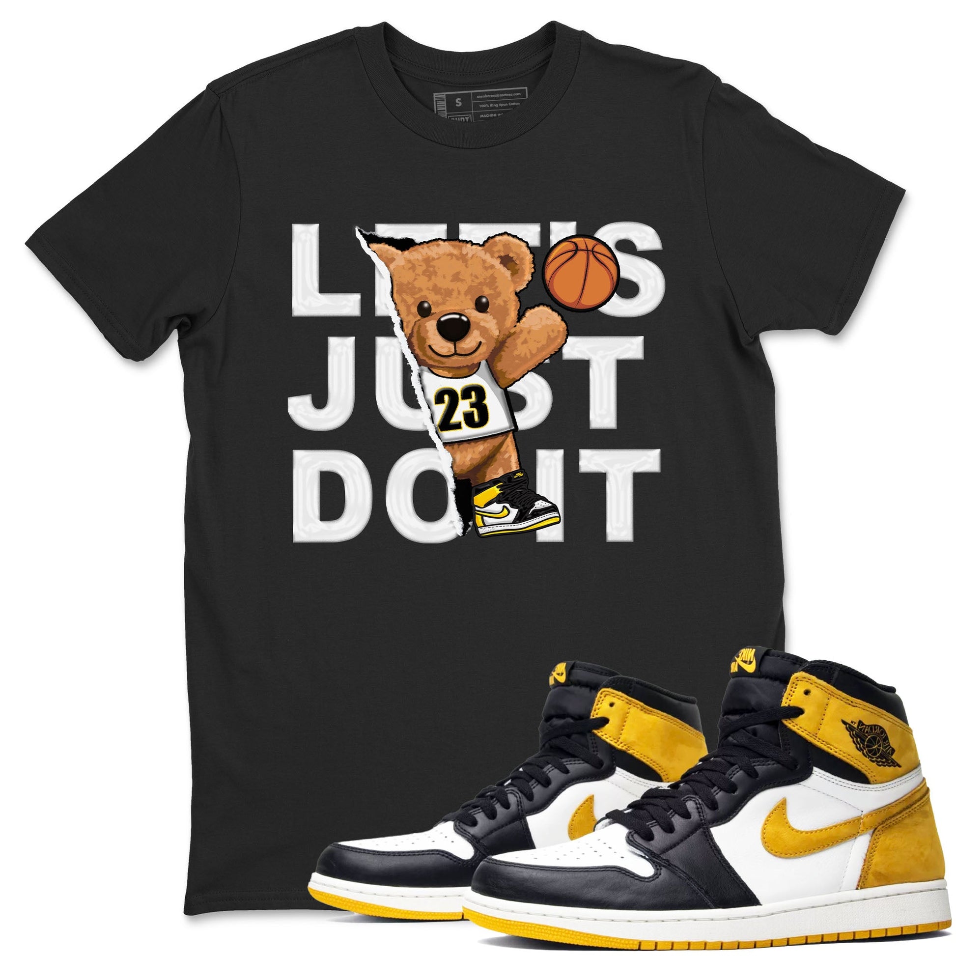 1s Yellow Ochre shirt to match jordans Rip Out Bear sneaker tees Air Jordan 1 High OG Yellow Ochre SNRT Sneaker Release Tees unisex cotton Black 1 crew neck shirt