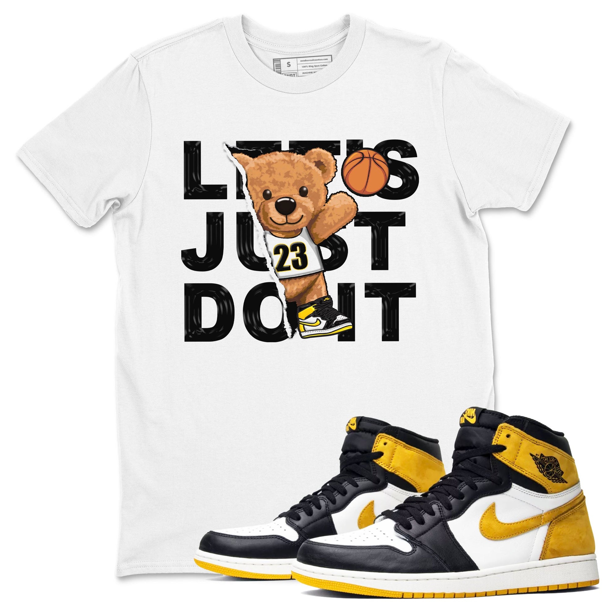 1s Yellow Ochre shirt to match jordans Rip Out Bear sneaker tees Air Jordan 1 High OG Yellow Ochre SNRT Sneaker Release Tees unisex cotton White 1 crew neck shirt