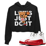 Jordan 12 Retro Cherry shirt to match jordans Varsity Red Rip Out Bear special sneaker matching tees 12s Cherry SNRT sneaker tees Black 1 Crop T-Shirt