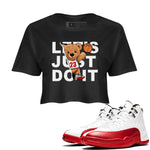 Jordan 12 Retro Cherry shirt to match jordans Varsity Red Rip Out Bear special sneaker matching tees 12s Cherry SNRT sneaker tees Black 1 Crop T-Shirt