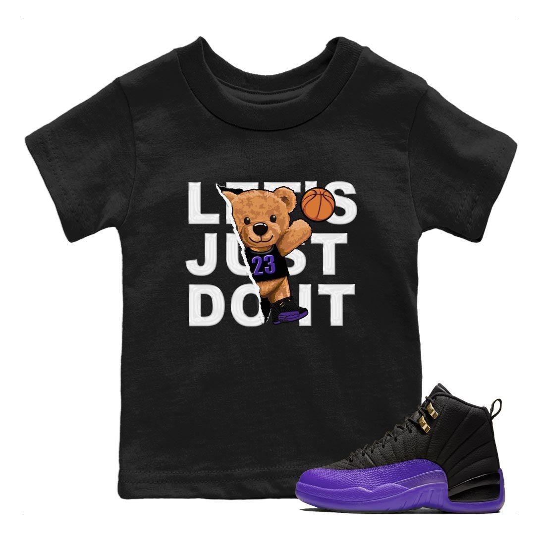 12s Field Purple shirt to match jordans Rip Out Bear sneaker tees Air Jordan 12 Field Purple SNRT Sneaker Release Tees Baby Toddler Black 1 T-Shirt