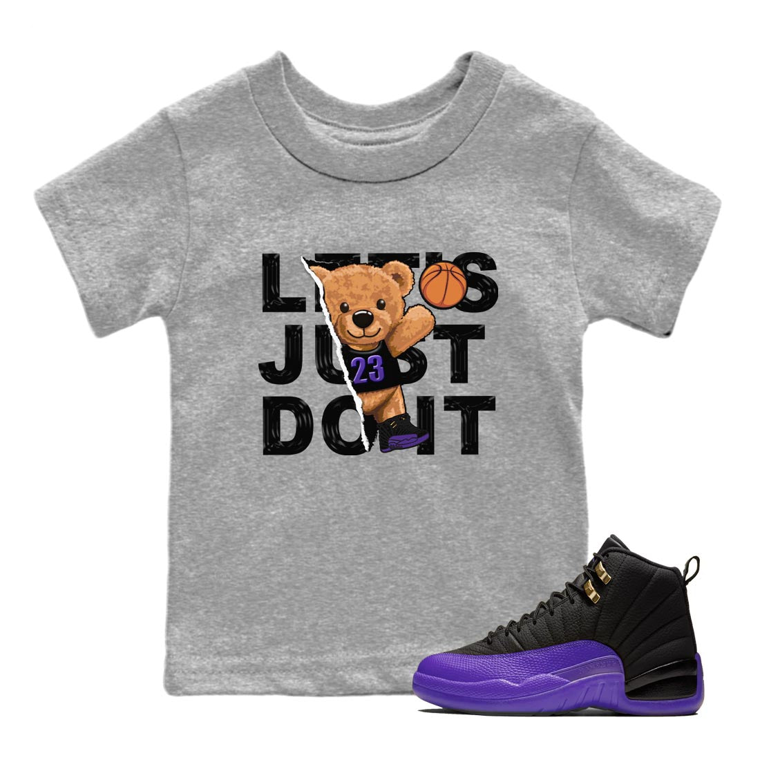 12s Field Purple shirt to match jordans Rip Out Bear sneaker tees Air Jordan 12 Field Purple SNRT Sneaker Release Tees Baby Toddler Heather Grey 1 T-Shirt