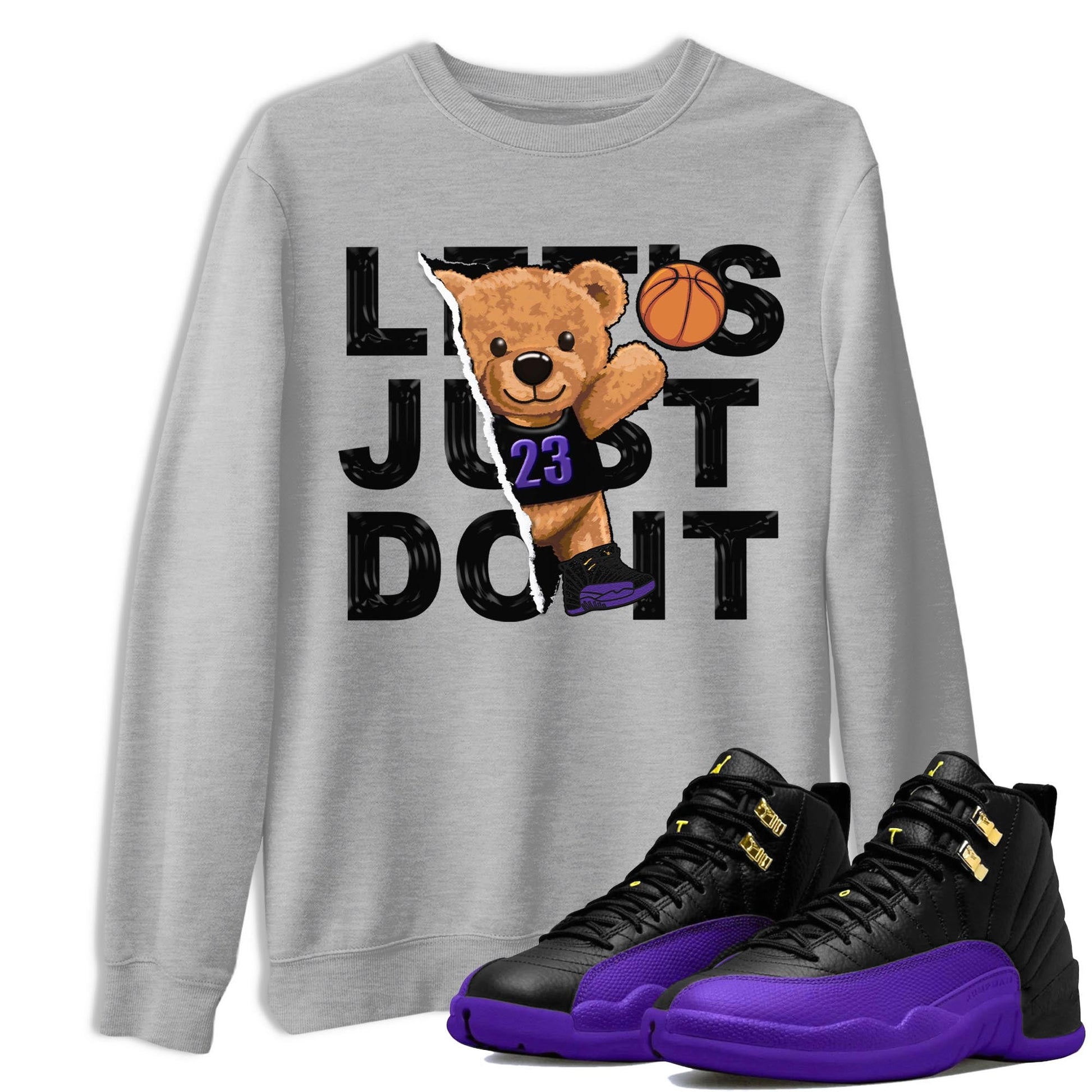 12s Field Purple shirt to match jordans Rip Out Bear sneaker tees Air Jordan 12 Field Purple SNRT Sneaker Release Tees Crew Neck Casual Unisex Heather Grey 1 T-Shirt