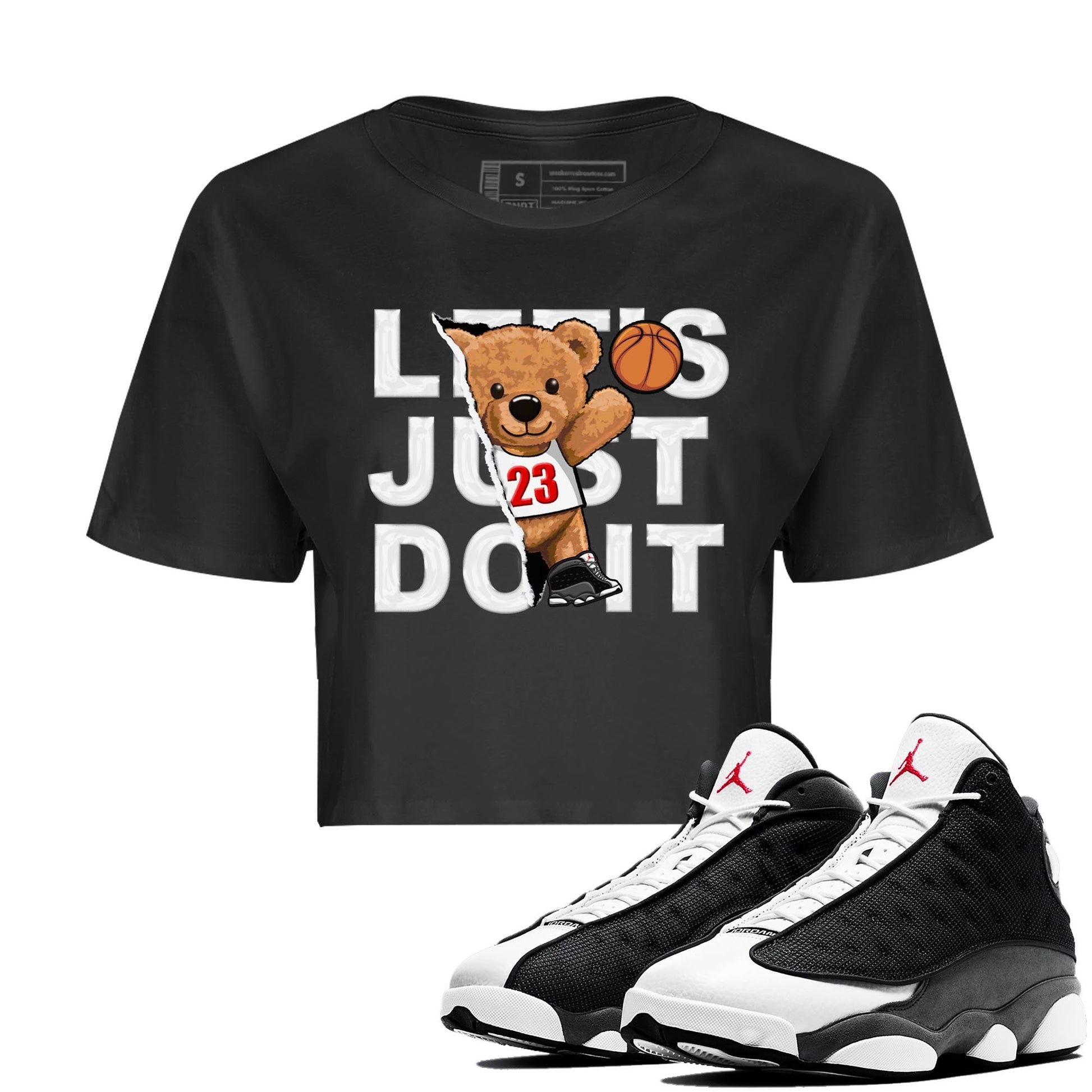 Air Jordan 13 Black Flint Sneaker Match Tees Rip Out Bear Sneaker Tees AJ 13s Black Flint Sneaker Release Tees Women's Shirts Black 1