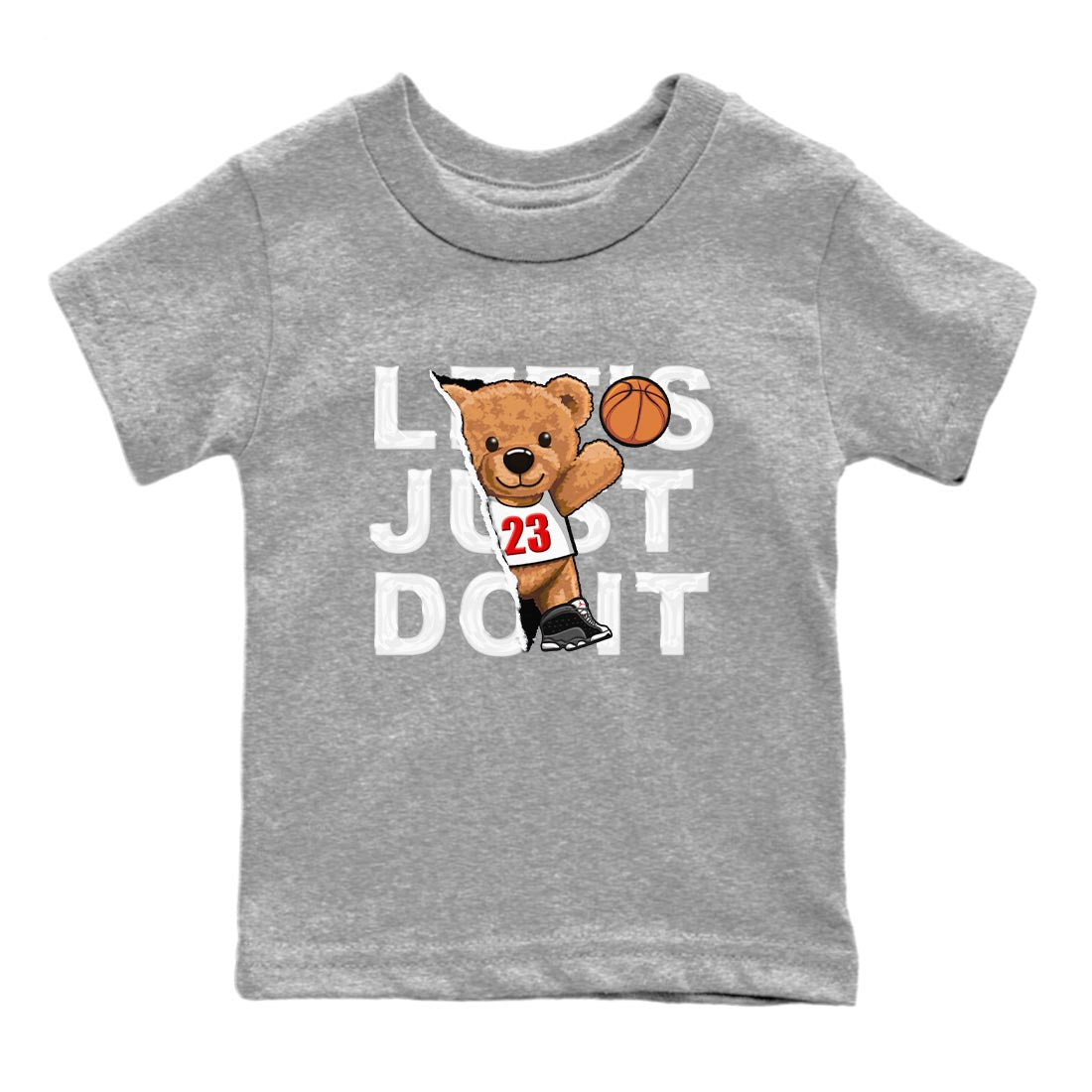 Air Jordan 13 Black Flint Sneaker Match Tees Rip Out Bear Sneaker Tees AJ 13s Black Flint Sneaker Release Tees Kids Shirts Heather Grey 2