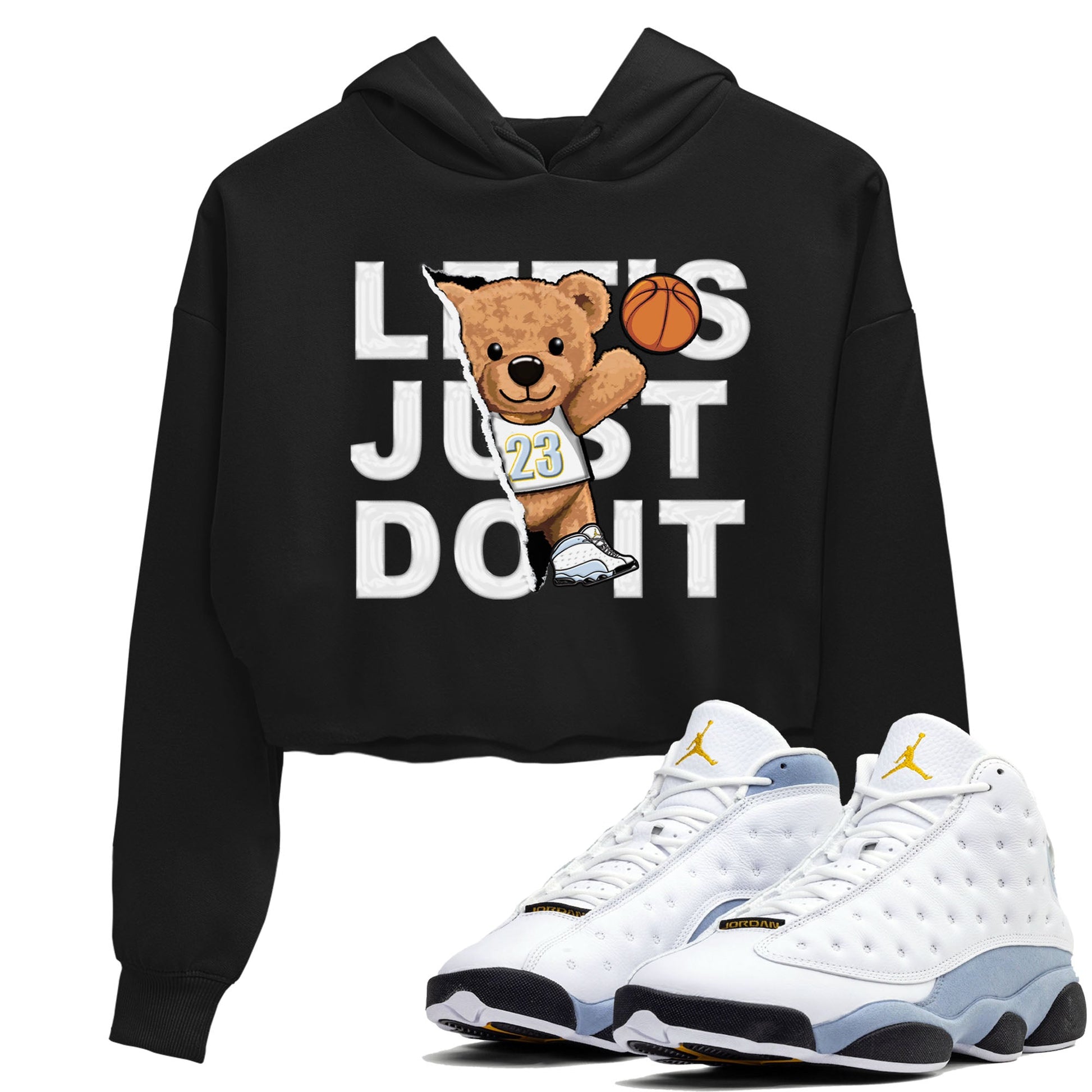 13s Blue Grey shirt to match jordans Rip Out Bear sneaker tees Air Jordan 13 Blue Grey SNRT Sneaker Release Tees Black 1 crop length shirt