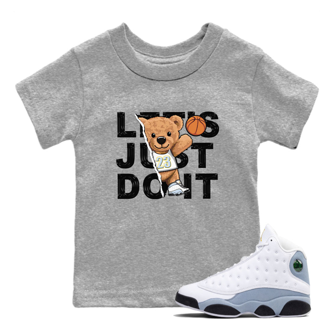 13s Blue Grey shirt to match jordans Rip Out Bear sneaker tees Air Jordan 13 Blue Grey SNRT sneaker release tees baby toddler Heather Grey 1 cotton Shirt