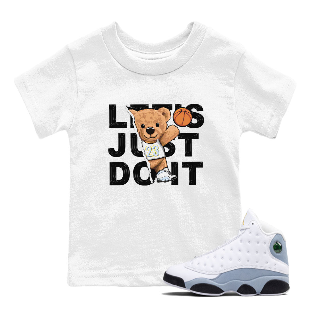13s Blue Grey shirt to match jordans Rip Out Bear sneaker tees Air Jordan 13 Blue Grey SNRT sneaker release tees baby toddler White 1 cotton Shirt