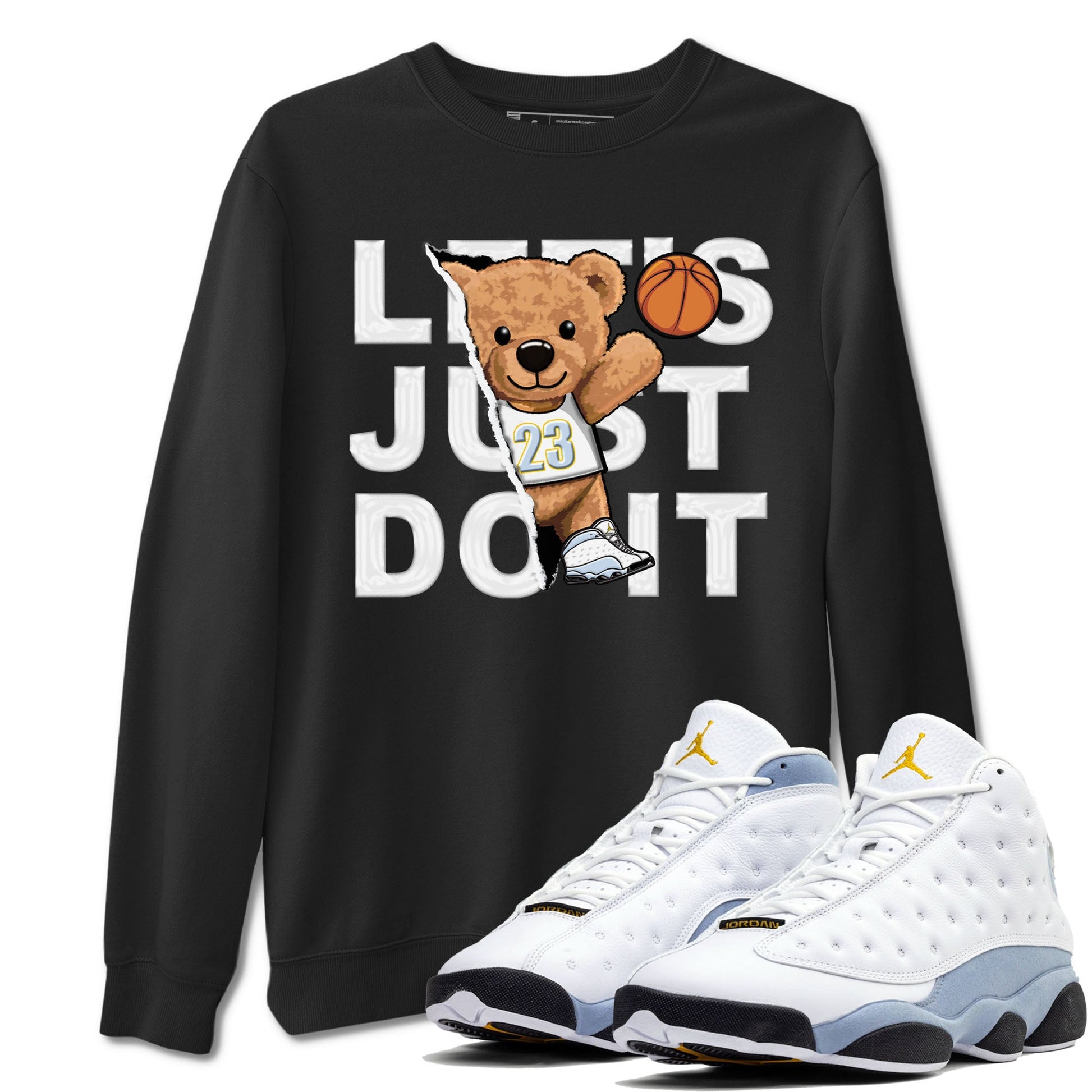 13s Blue Grey shirt to match jordans Rip Out Bear sneaker tees Air Jordan 13 Blue Grey SNRT Sneaker Release Tees unisex cotton Black 1 crew neck shirt