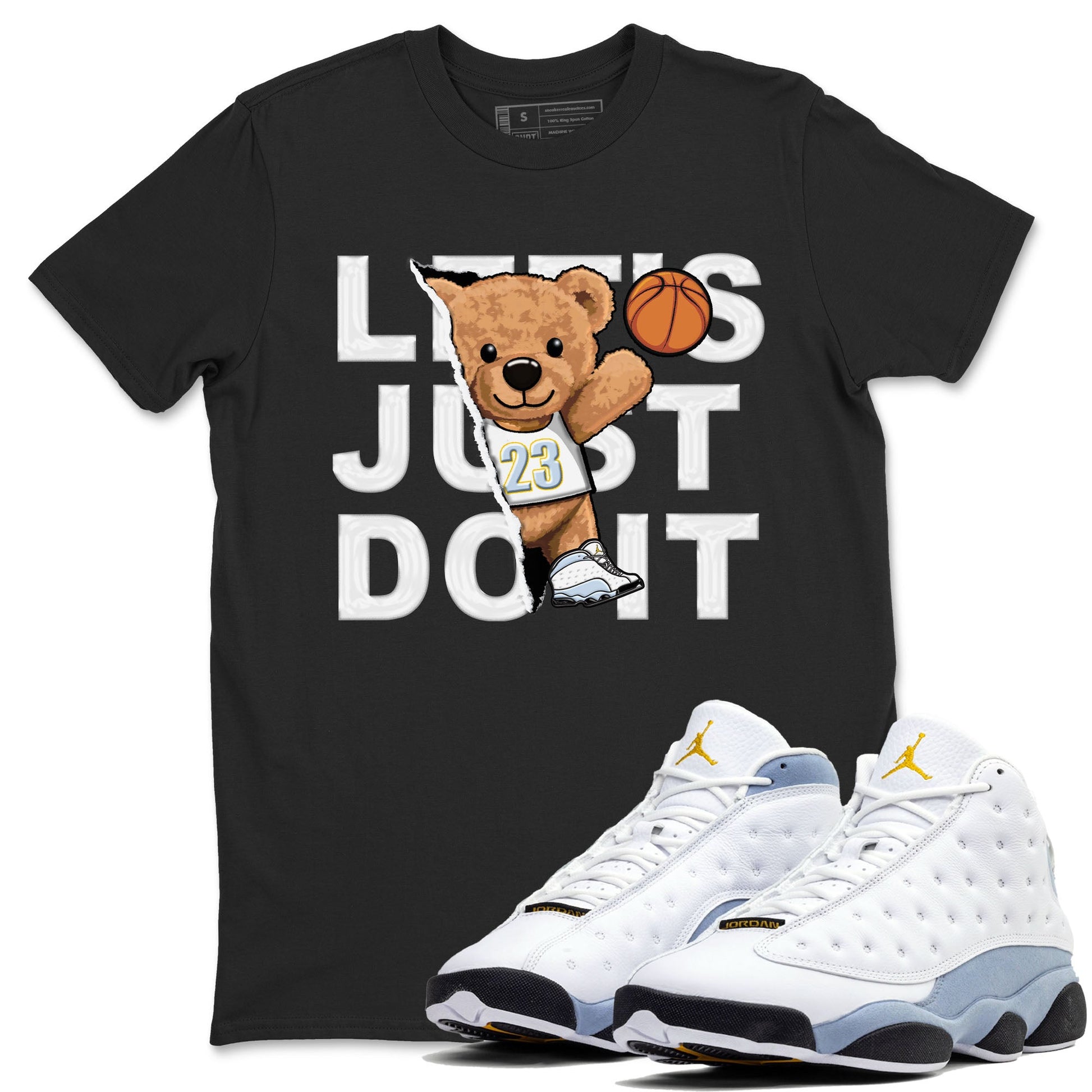 13s Blue Grey shirt to match jordans Rip Out Bear sneaker tees Air Jordan 13 Blue Grey SNRT Sneaker Release Tees unisex cotton Black 1 crew neck shirt